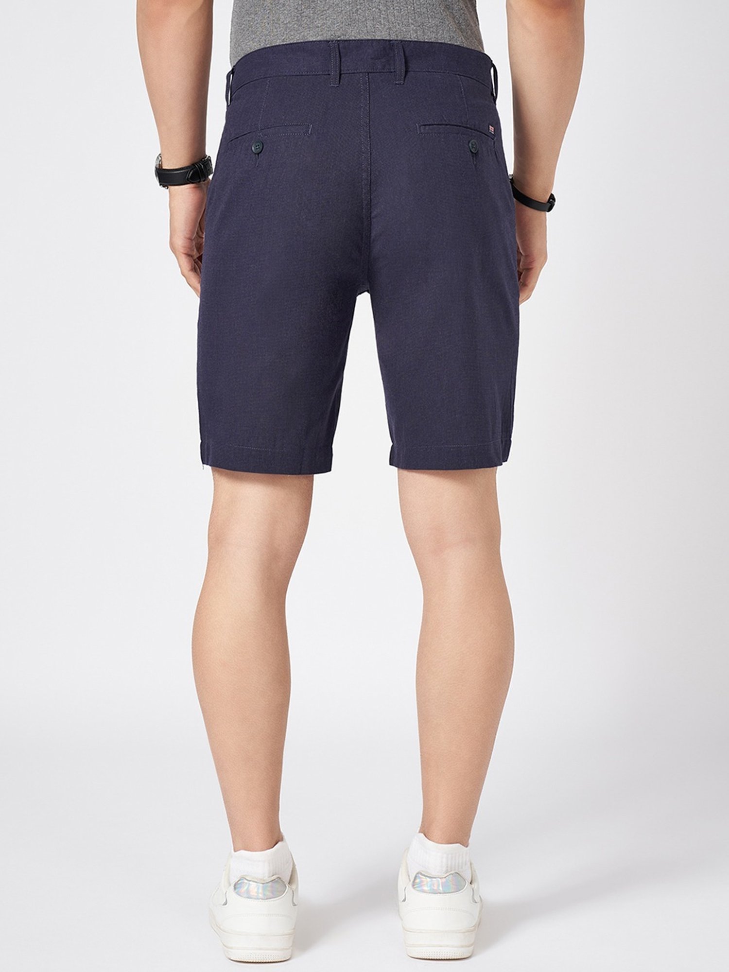 Byford By Pantaloons Navy Cotton Slim Fit Texture Shorts