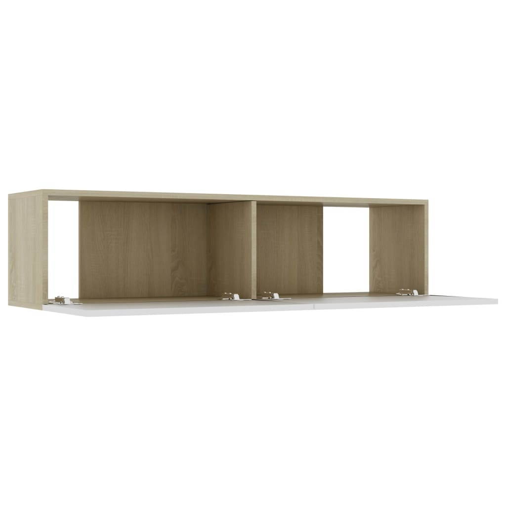 vidaXL TV Cabinet White and Color Sonoma Oak Chipboard TV Stand Storage Chest