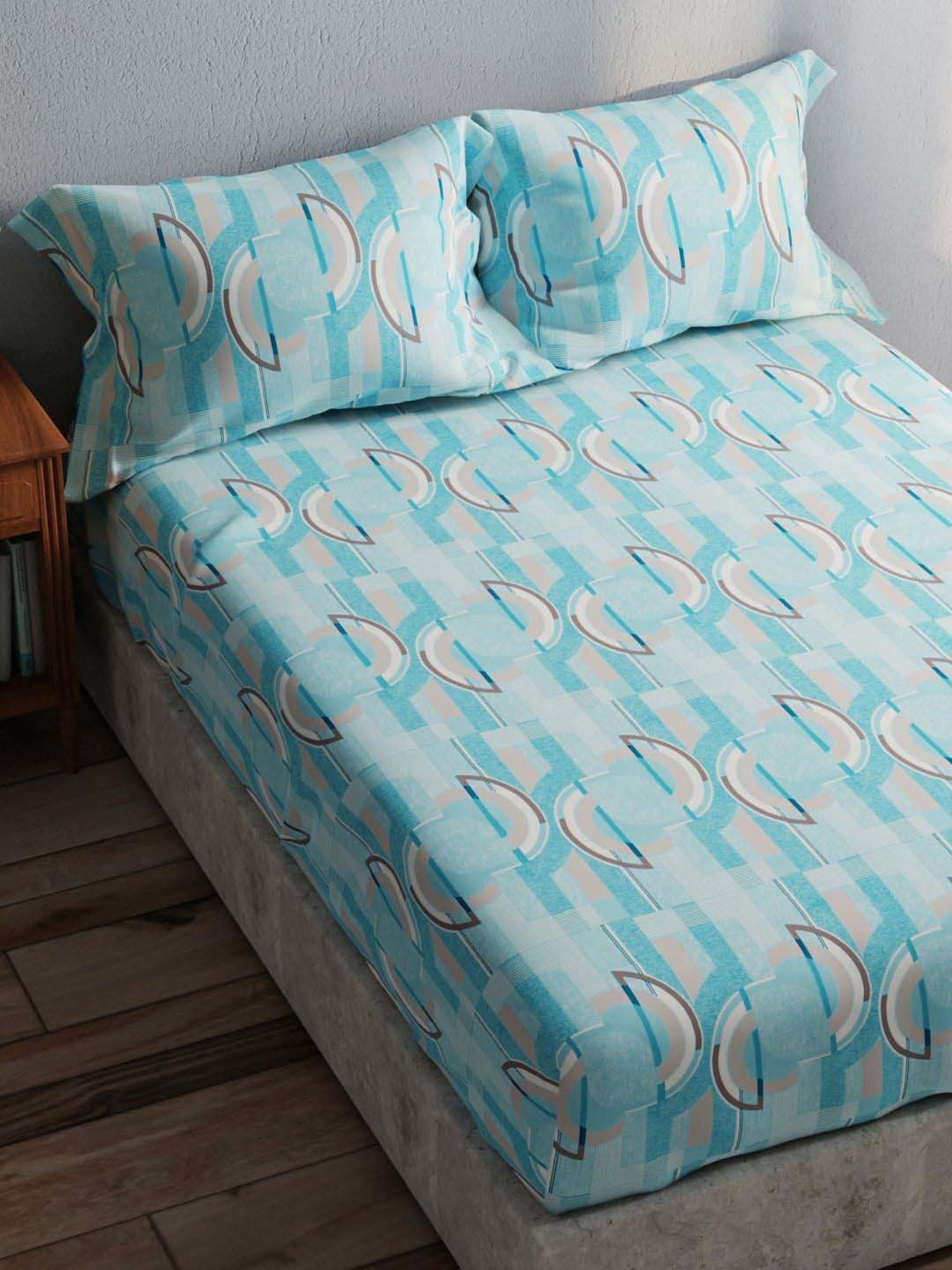 Bianca Amolina Blue 135 TC Cotton Double Bedsheet with 2 Pillow Covers
