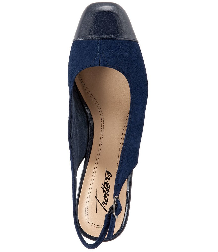 Trotters Dea Suede and Patent Slingback Block Heel Pumps