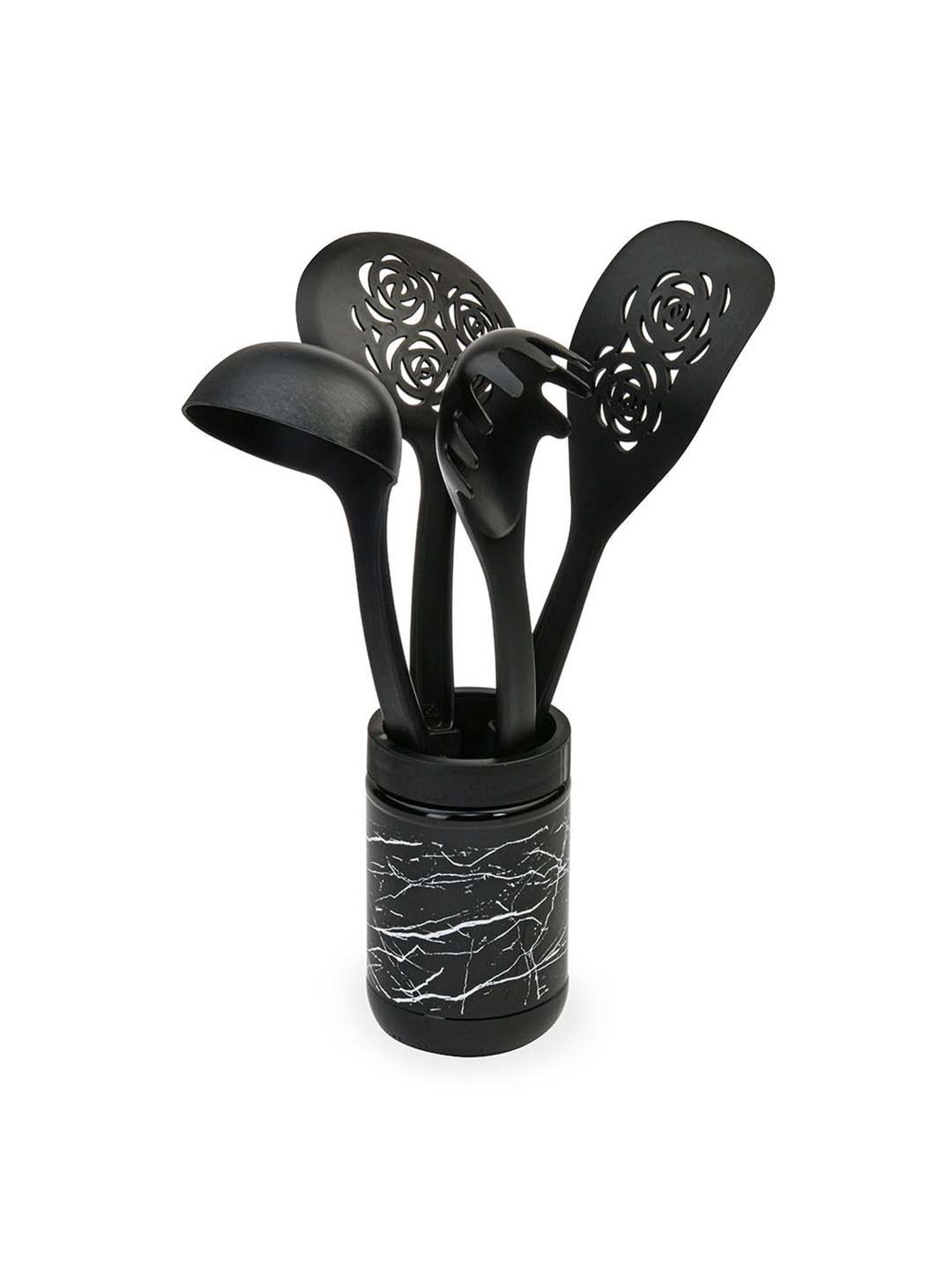 @home Nilkamal Black Polypropylene Kitchen Cooking And Serving Spoons & Jar - Set of 5