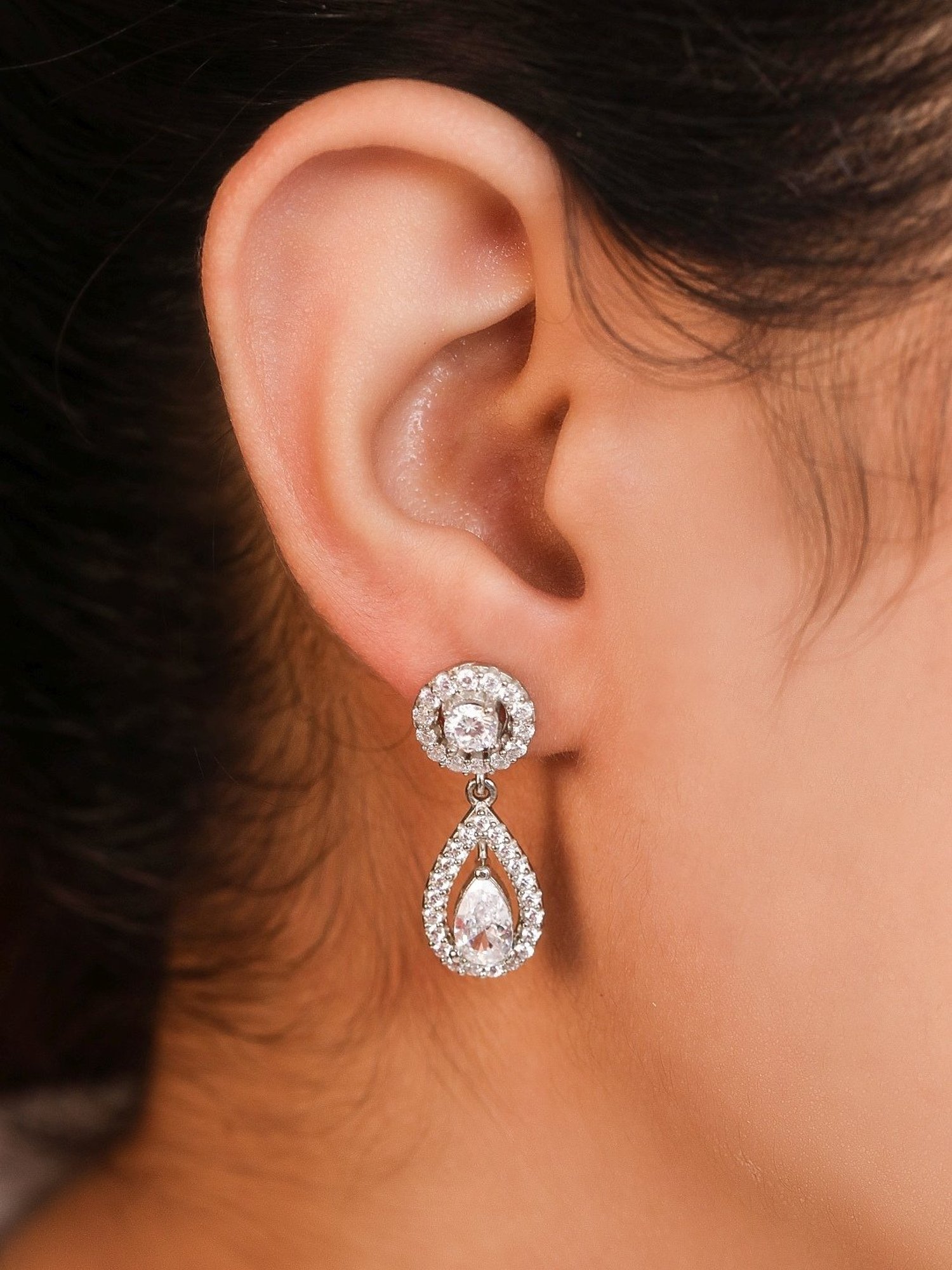 Zavya 92.5 Sterling Silver Crystal Cascade Drop Earrings for Women