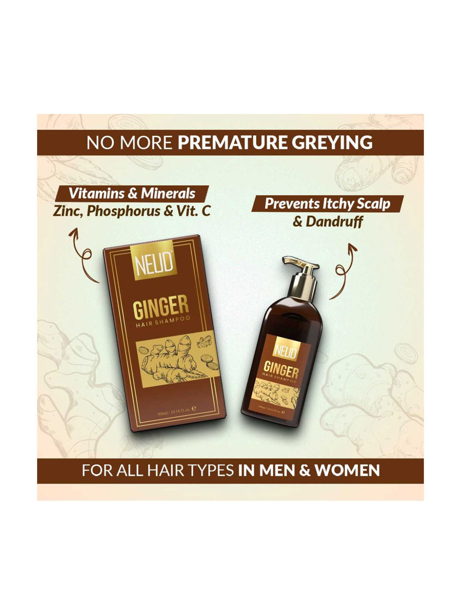 NEUD Premium Ginger Hair Shampoo - 300 ml Each (Pack of 2)