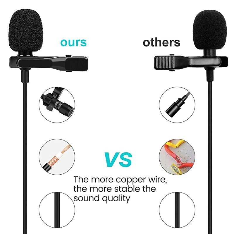 Professional Lavalier Lapel Microphone Interference Resistant Mic for iPhone Android Mac Laptop PC Home Outdoor