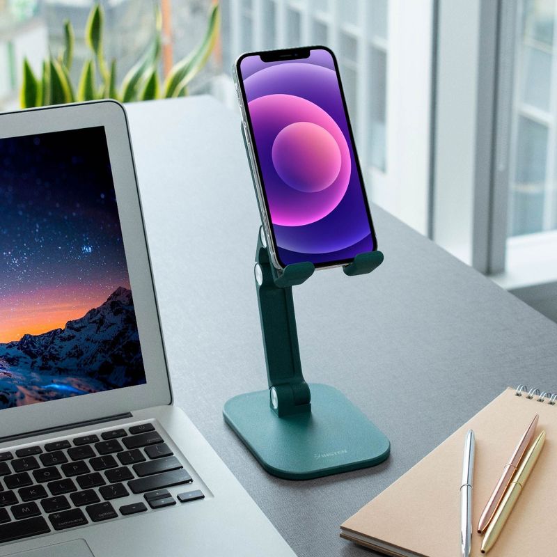 Insten Cell Phone Stand for Desk, Aluminum Foldable Holder, Height & Angle Adjustable Ergonomic Mount For Smartphones iPhone iPad Tablet, Green