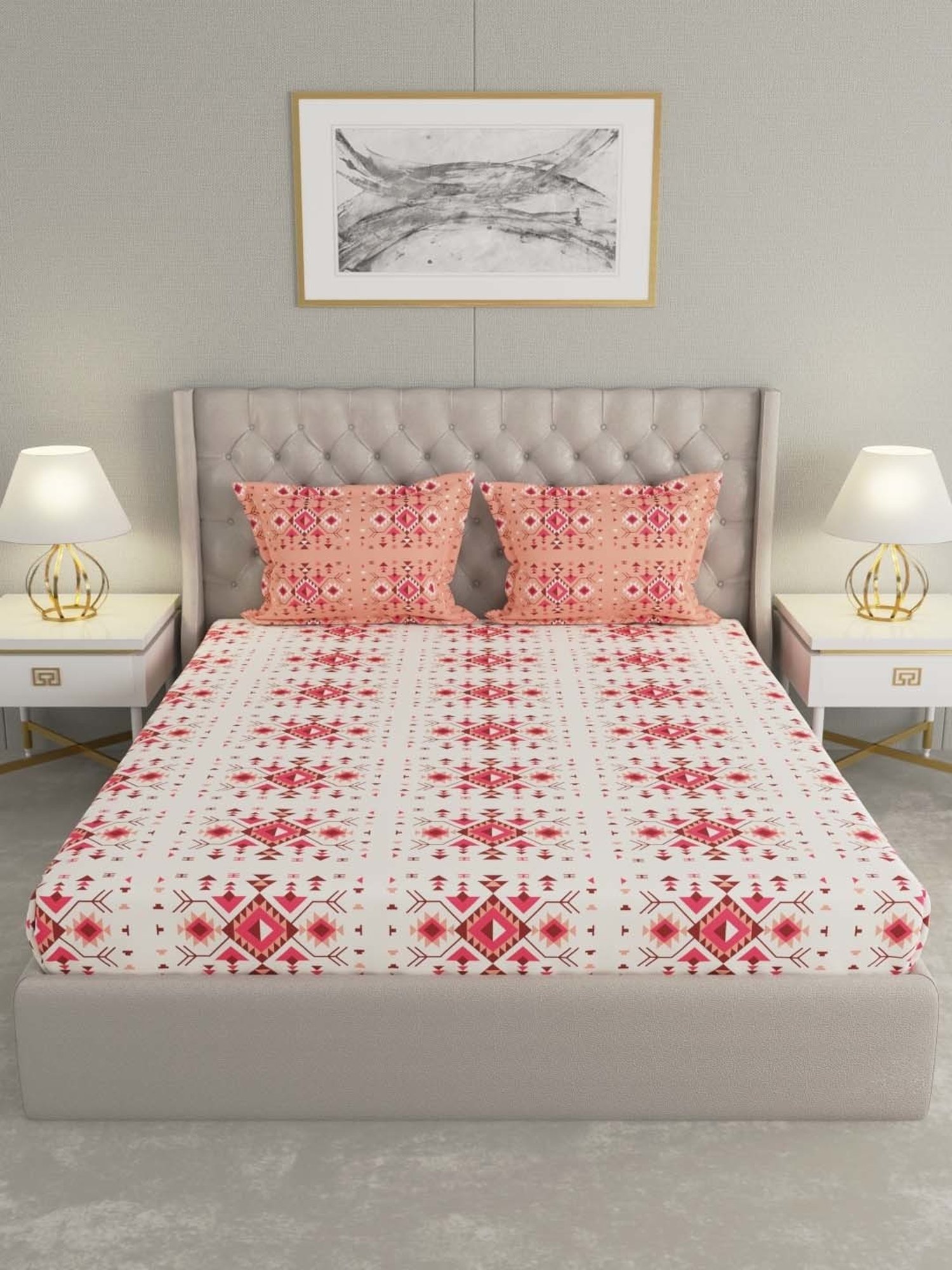Raymond Home Red Cotton 177 TC Queen Bedsheet with 2 Pillow Covers
