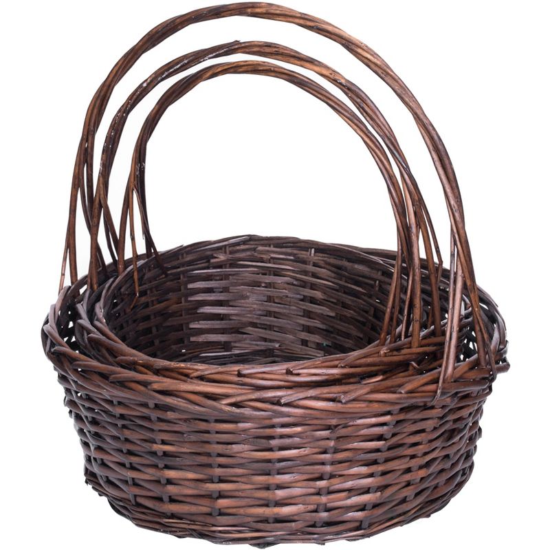 Vintiquewise Brown Willow Bowl Baskets with Handle, Set of 3