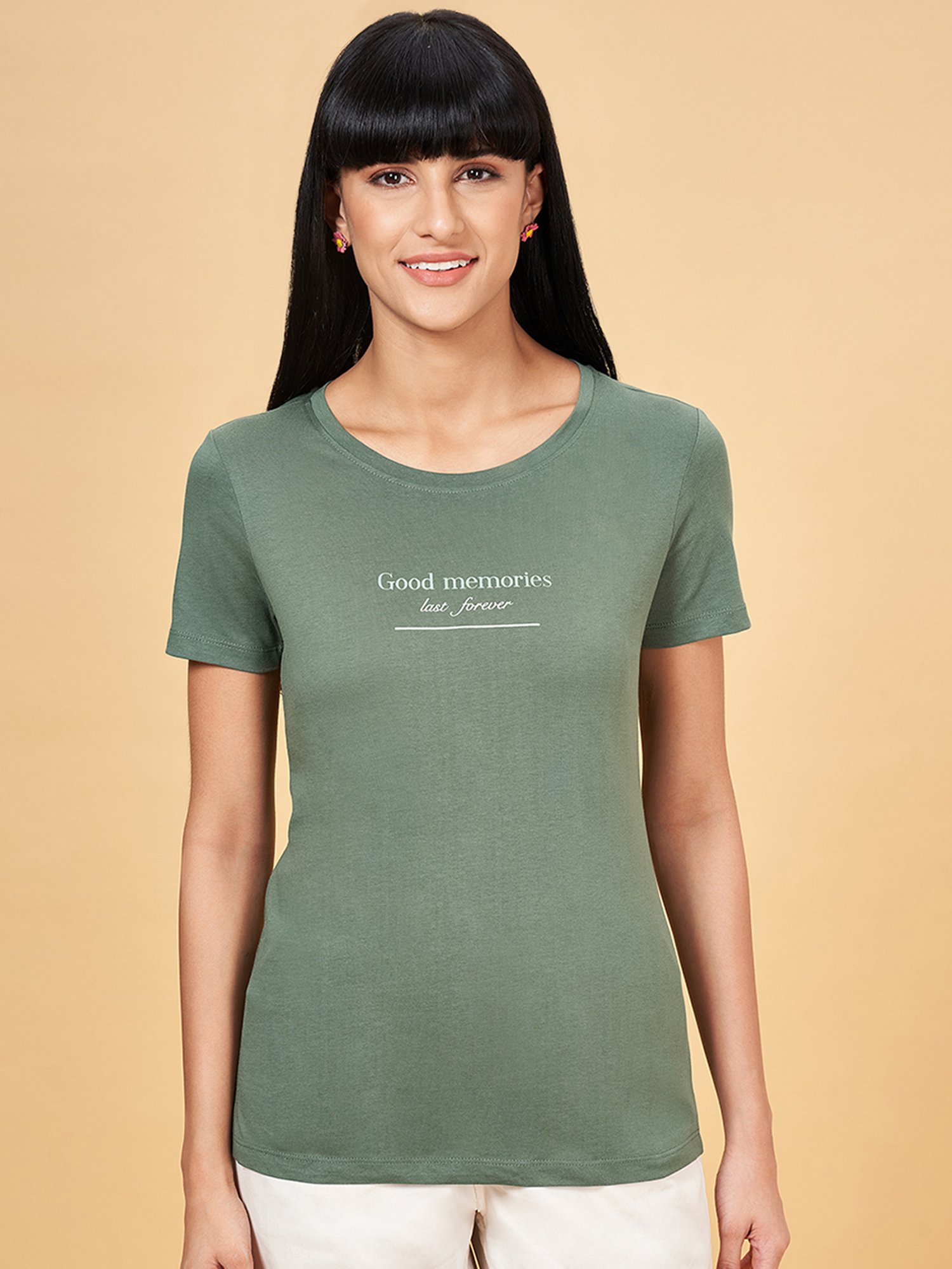 Honey by Pantaloons Green Cotton Printed T-Shirt