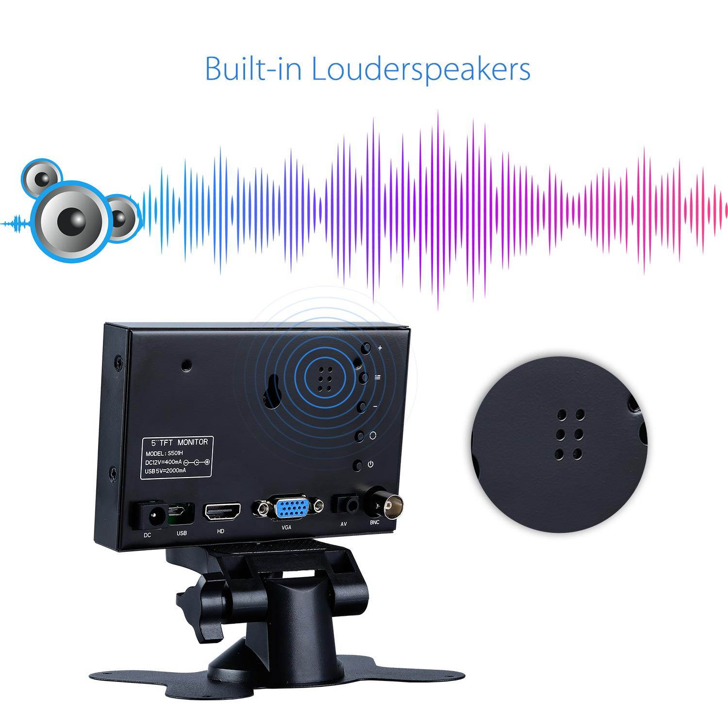 Eyoyo 5" Mini HDMI Monitor 800x480 Car Rear View TFT LCD Screen Display with BNC/VGA/AV/HDMI Input