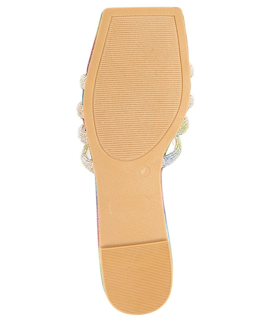 Betsey Johnson Dilon Triple Band Rainbow Square Toe Flat Slides