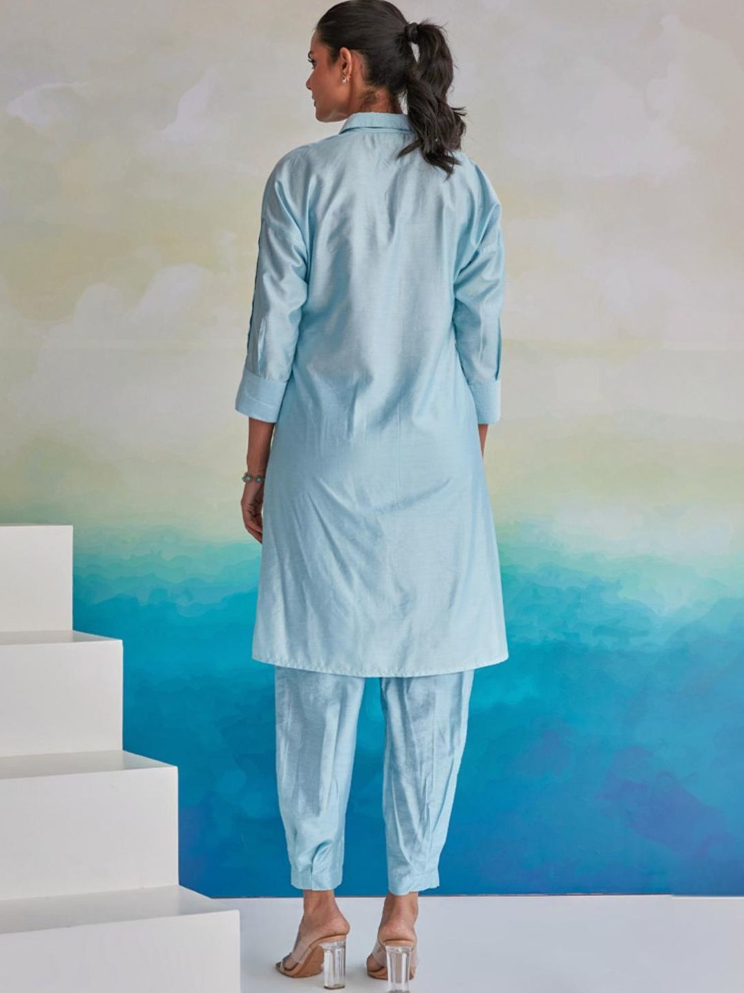 Autumnlane Tushki Softblue Cotton Tunic with Pant Co-ord Set