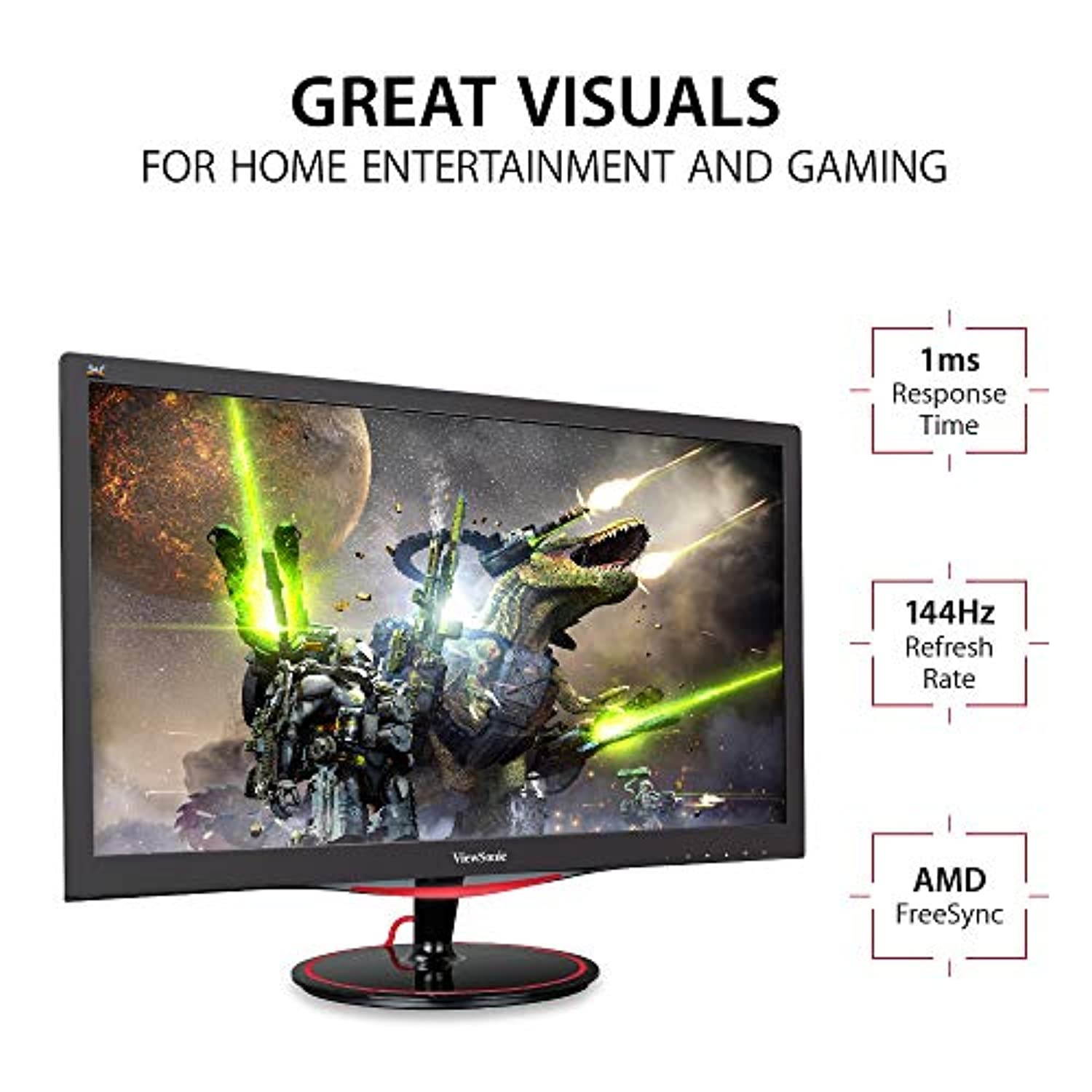 ViewSonic VX2458-MHD 24 Inch 1080p 1ms 144 Hz Gaming Monitor with FreeSync Premium Flicker-Free and Blue Light Filter HDMI and DP (VX2458-MHD)