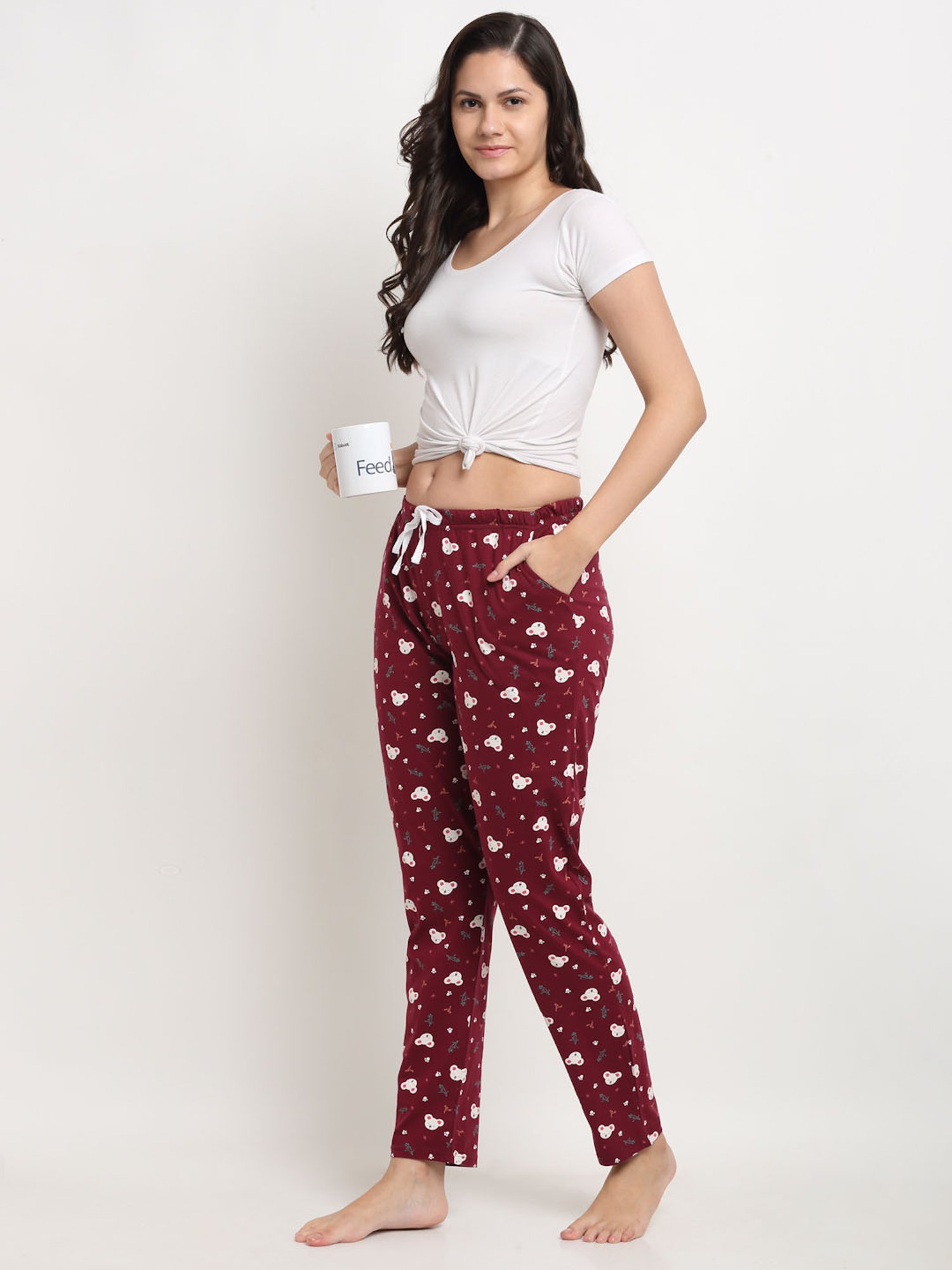 Kanvin Maroon Printed Pyjamas