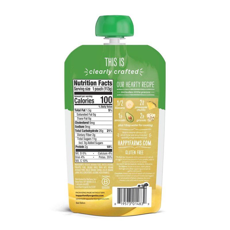 HappyBaby Clearly Crafted Bananas Pineapple Avocado & Granola Baby Meals - 4oz
