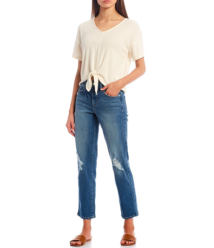 Celebrity Pink Shadow Knee Mid Rise Straight Jeans