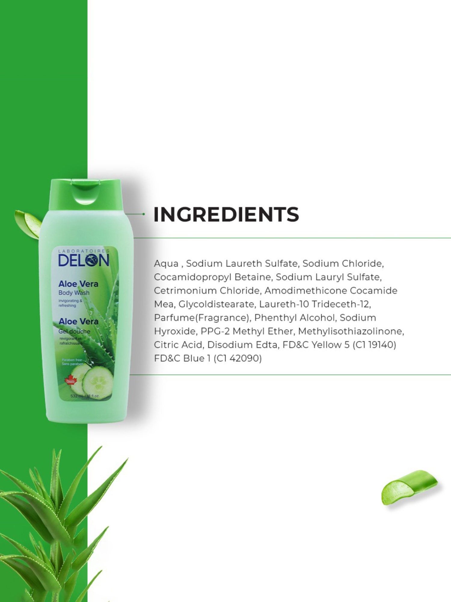 Delon Aloe Vera Body Wash - 532 ml