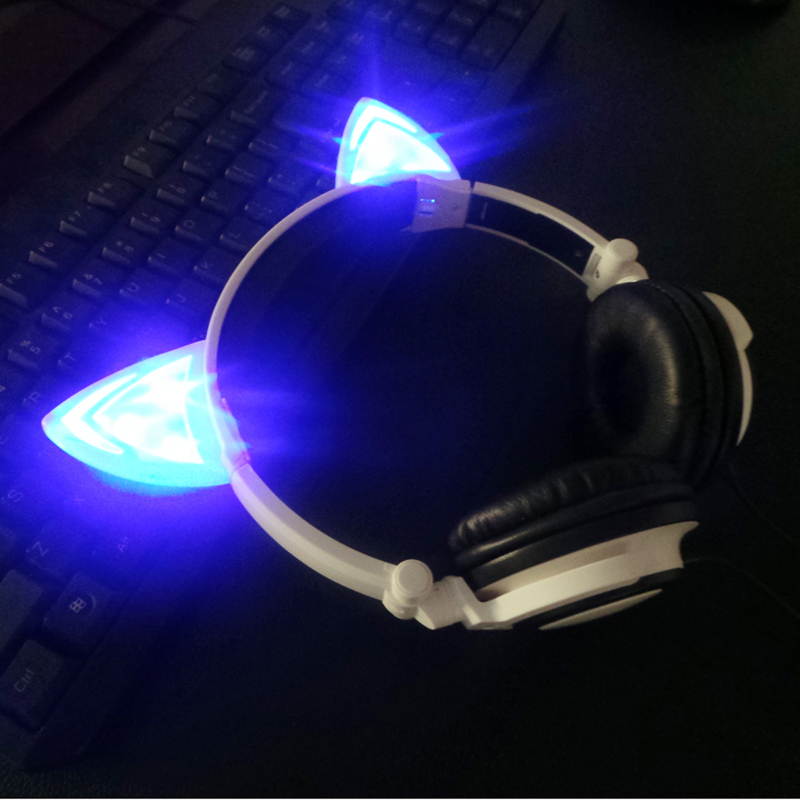 LED Light Gaming Headphones with Cat Ears Shape for PC Computer and Mobile Phone
