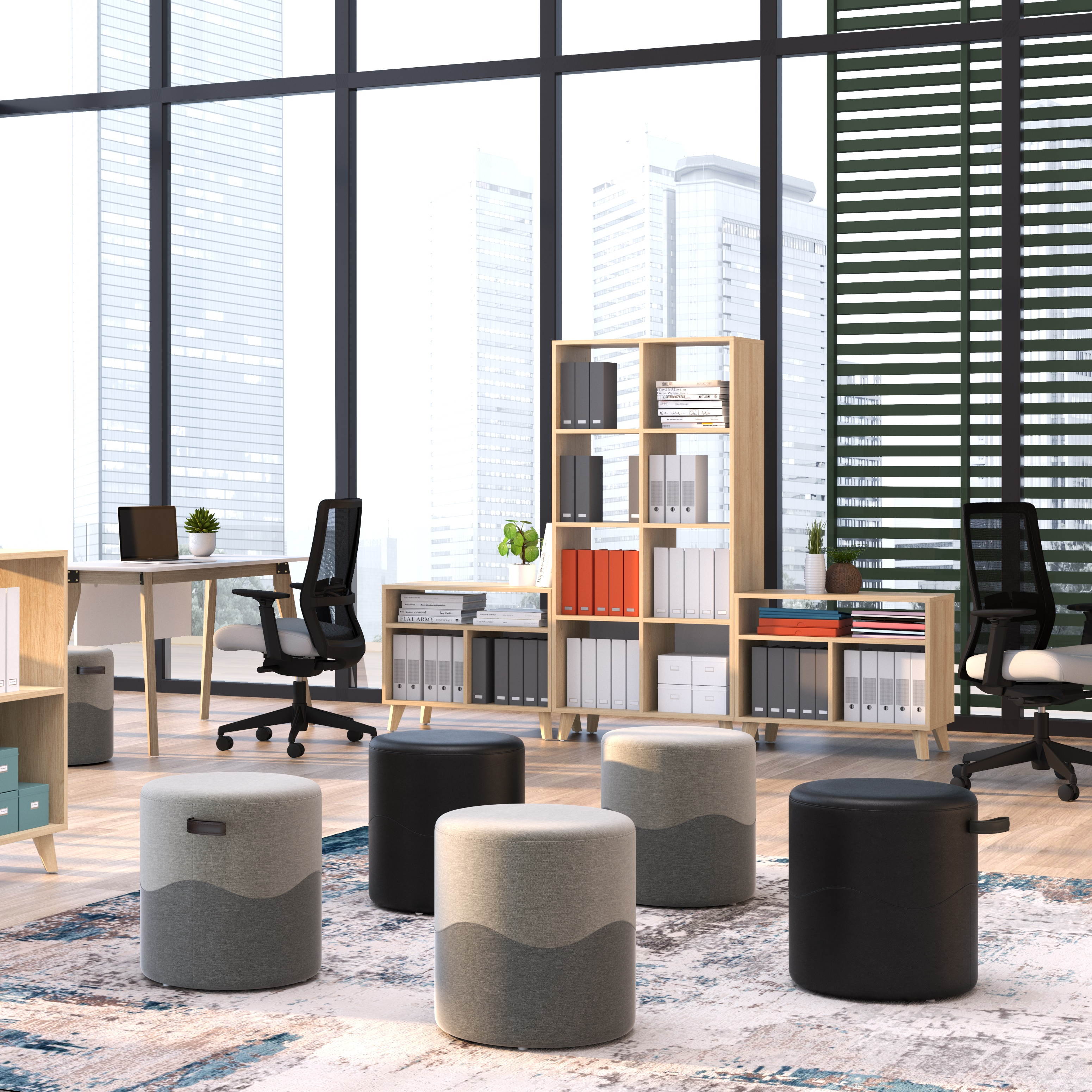 HON Basyx Cumulus Pouf Ottoman, Fabric Upholstered Office Stool, in Dual Tone Grey (BSX611YVA19)