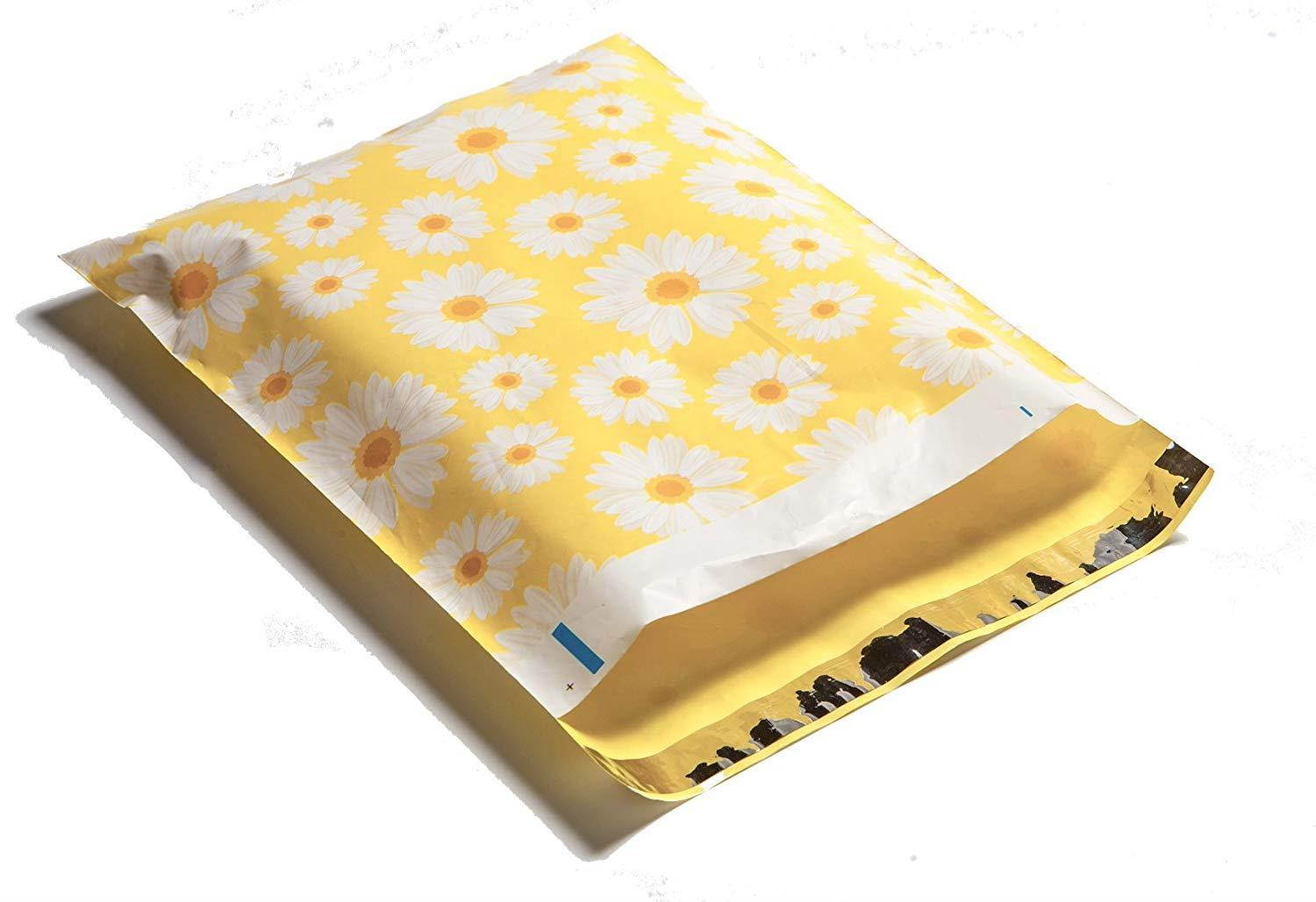 10x13 Yellow & White Daisy Designer Poly Mailers Shipping Envelopes Boutique Custom Bags (100)