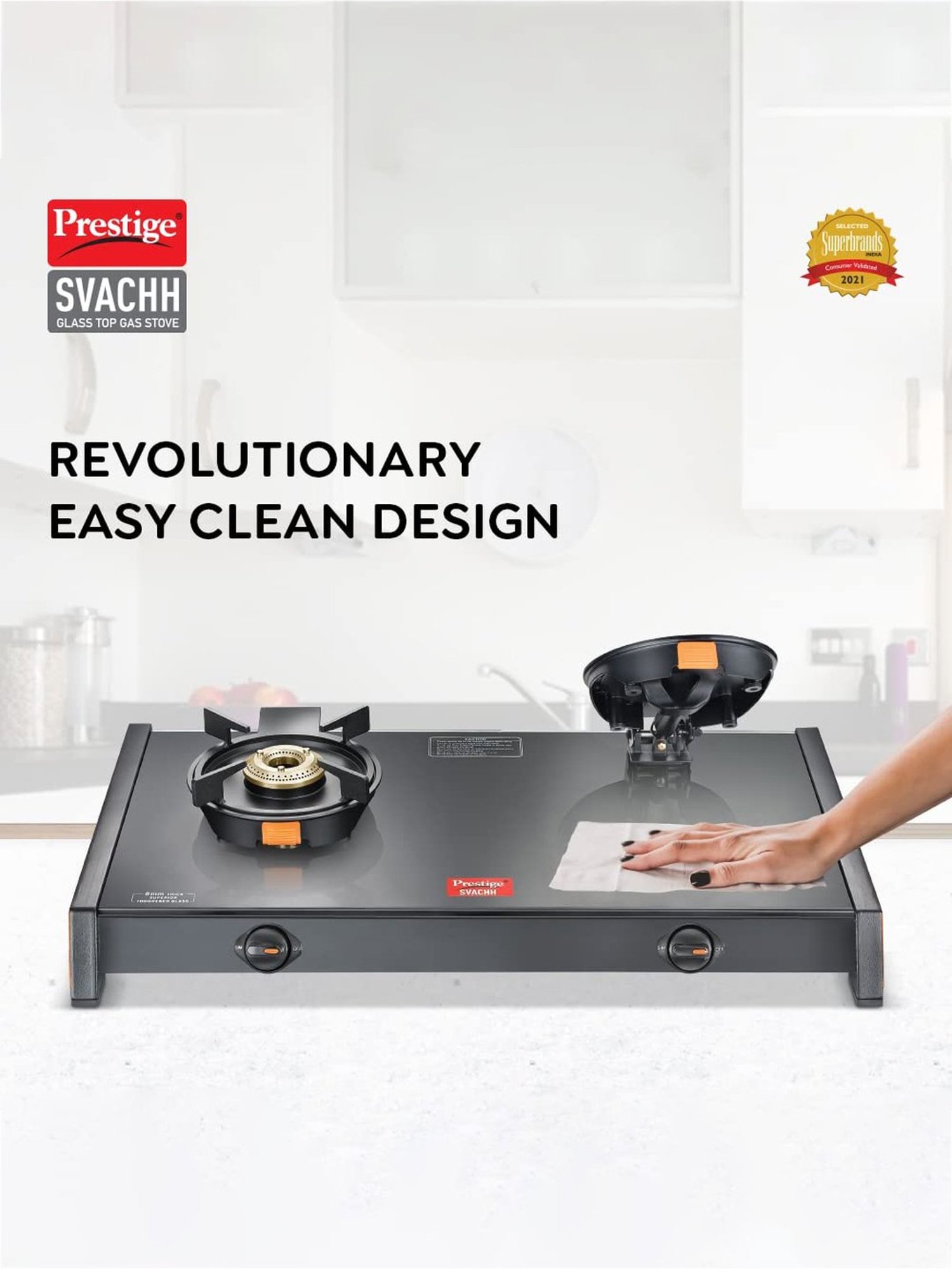 Pigeon Blackline Smart Black Glass Manual Gas Stove (2 Burners)