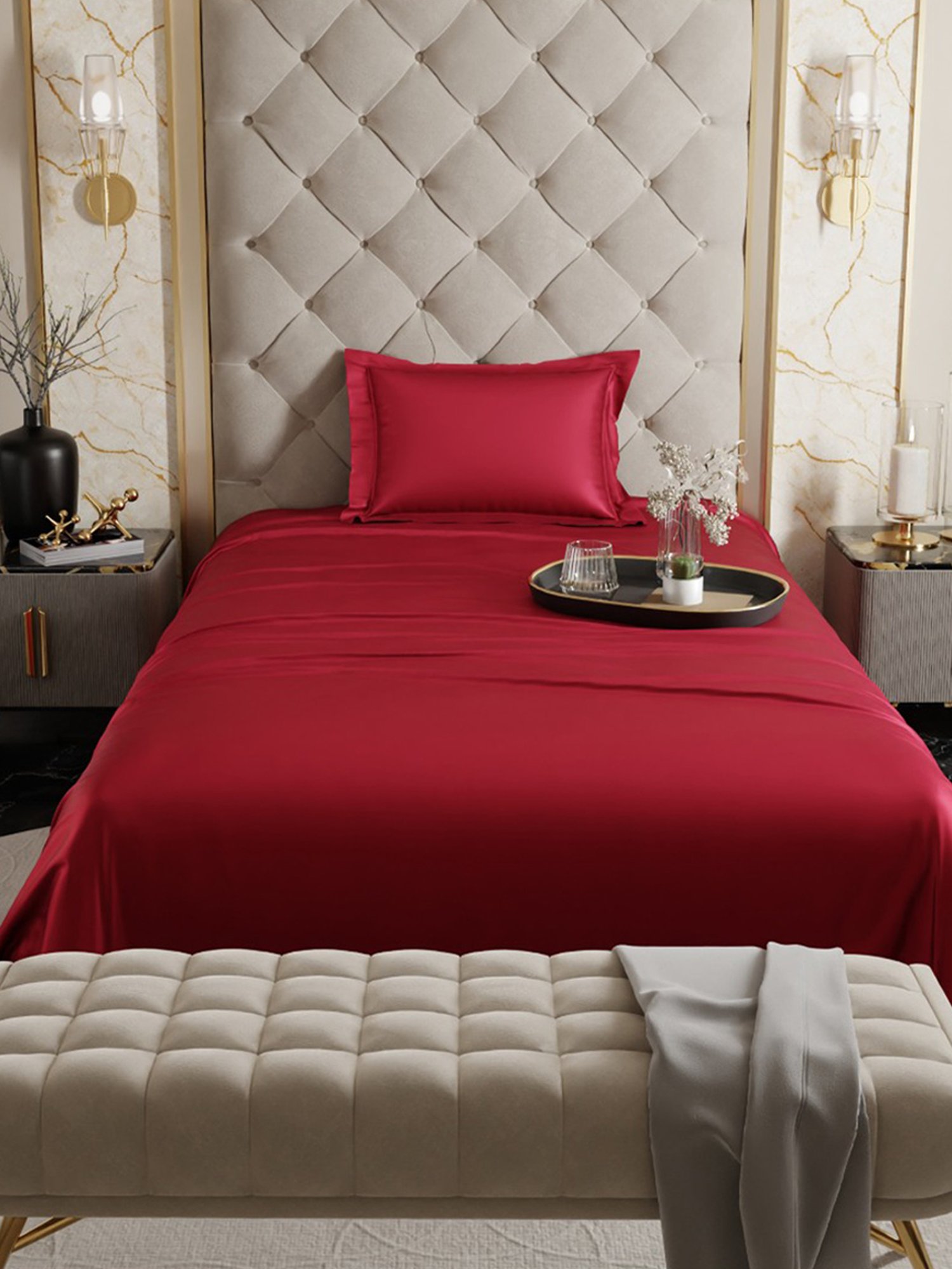 Maspar Blue Cotton 200 TC Reversible Duvet Cover Set