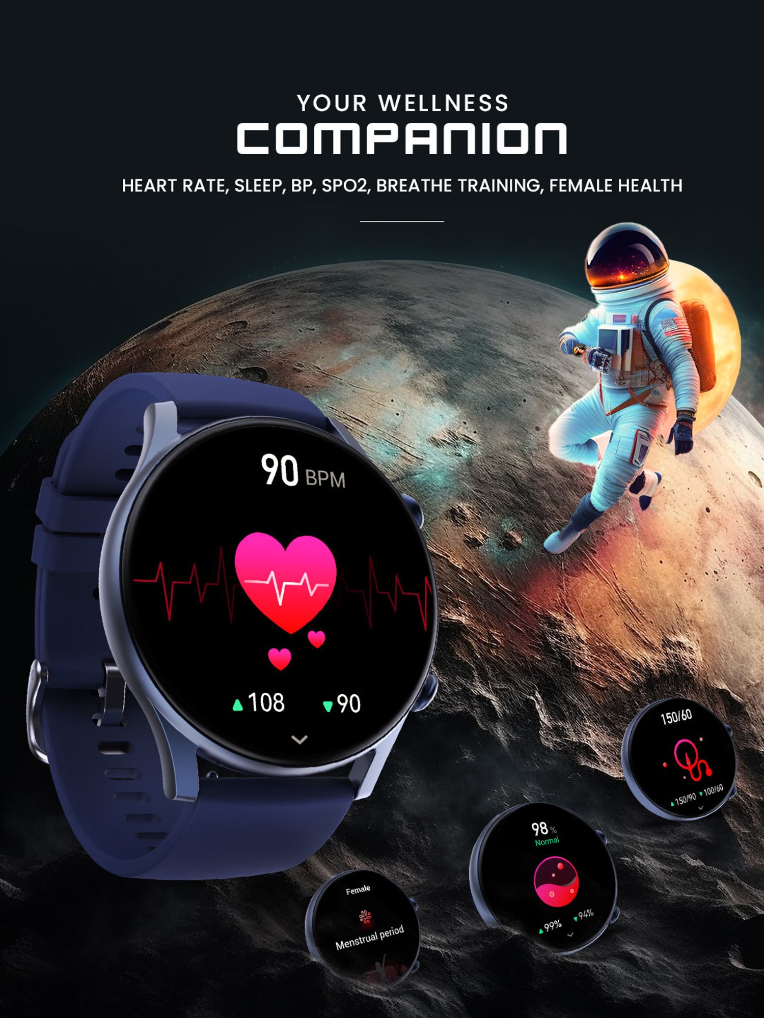 Hammer Glide 1.43 inch AMOLED Round Dial Smartwatch with Calling Function (Electric Blue)