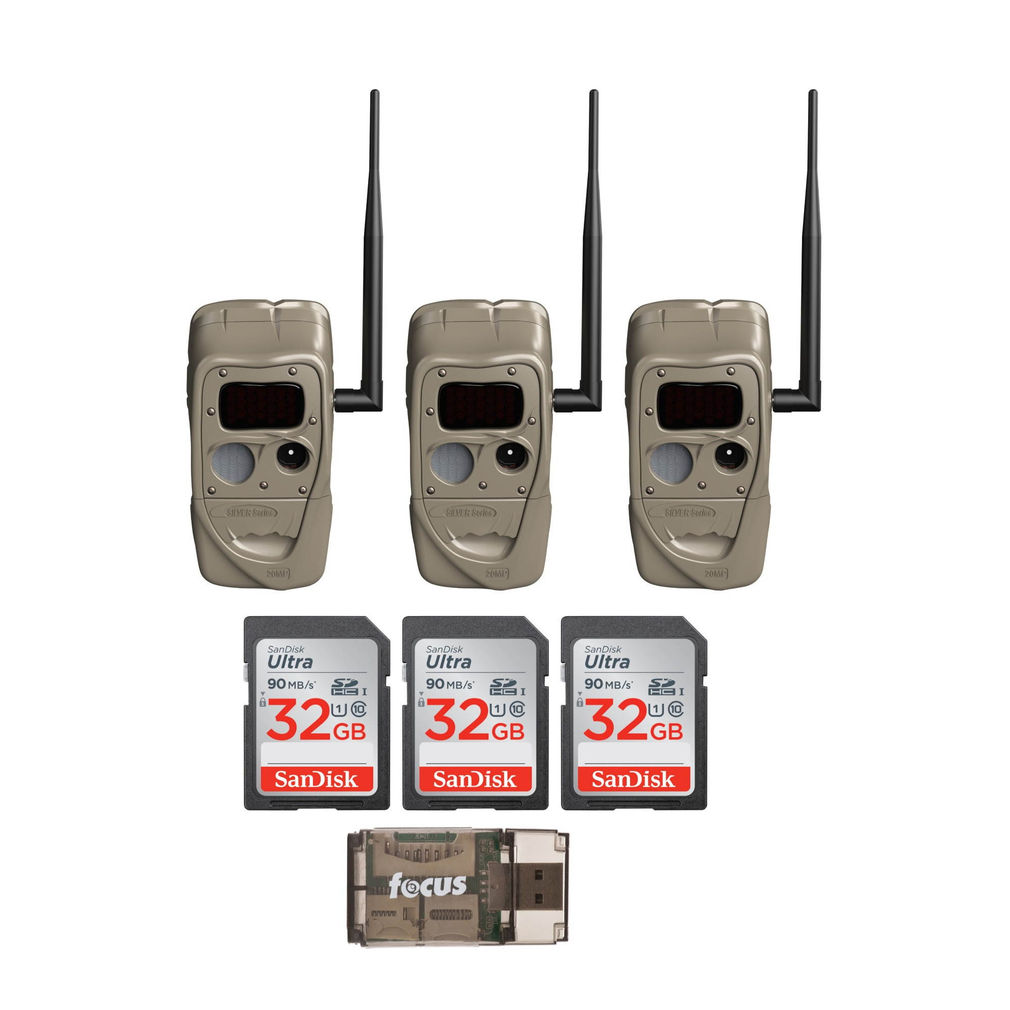 Cuddeback CuddeLink Black Flash 20MP Trail Camera (3-Pack) w/32GB Cards & Reader
