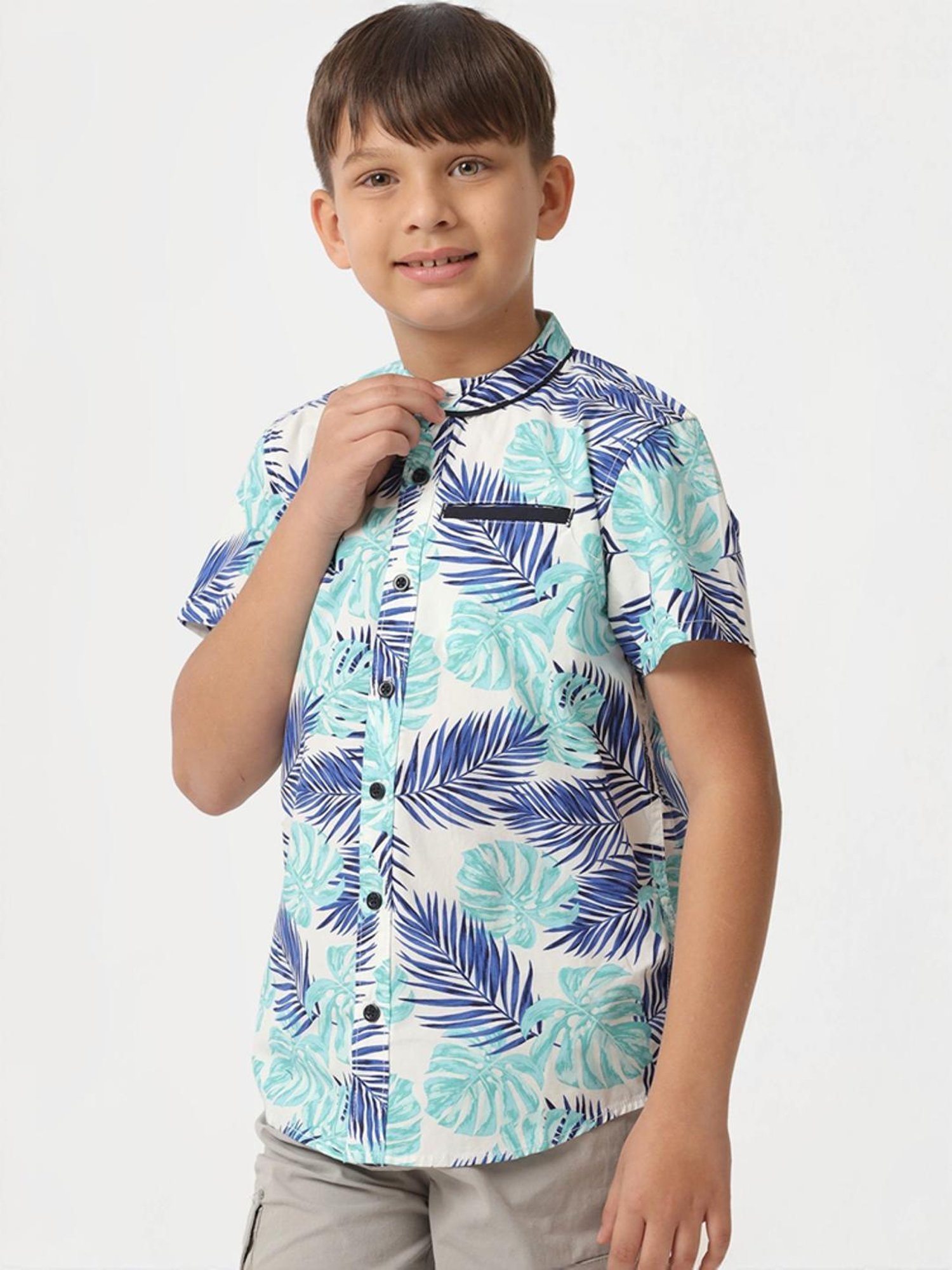 Kate & Oscar Kids Blue & White Cotton Printed Shirt