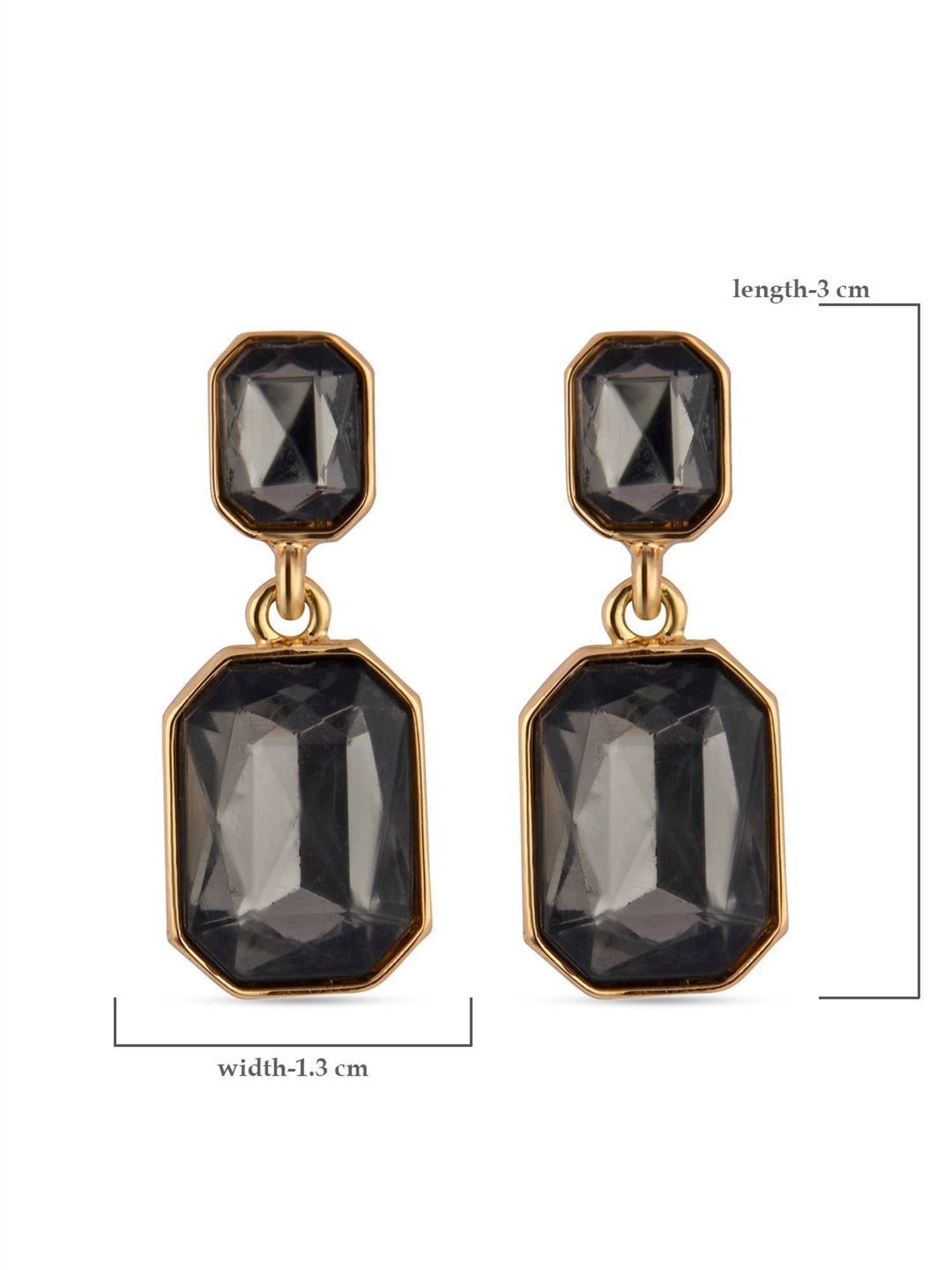 ToniQ Classic Gold-Plated Black Crystal Stone Drop Earrings