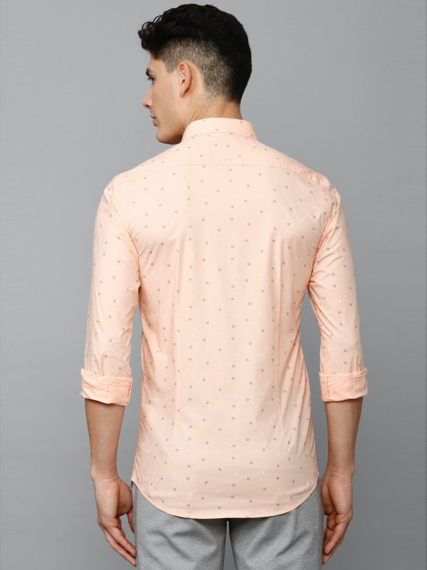 Louis Philippe Sport Peach Cotton Slim Fit Printed Shirt