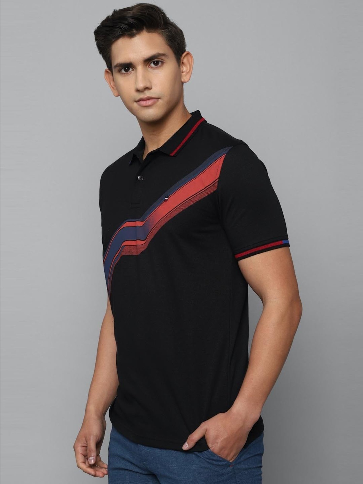 Louis Philippe Sport Black Cotton Slim Fit Printed Polo T-Shirt