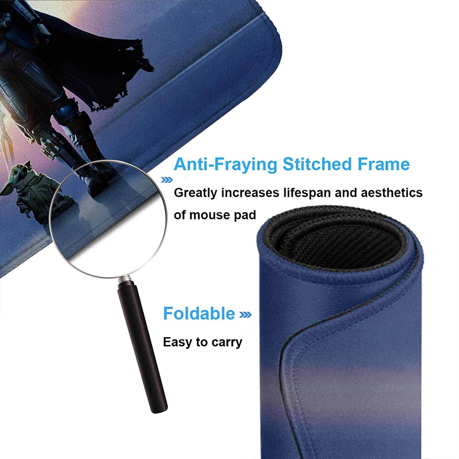 Mouse Pad XXL Star Wars The Mandalorian,Mousepad with Stitched Edges & Non-Slip Rubber Base-High Speed Surface-Laptop Desk Pads-Computer Keyboard and Mice Combo Pad Mat 15.7X35.4