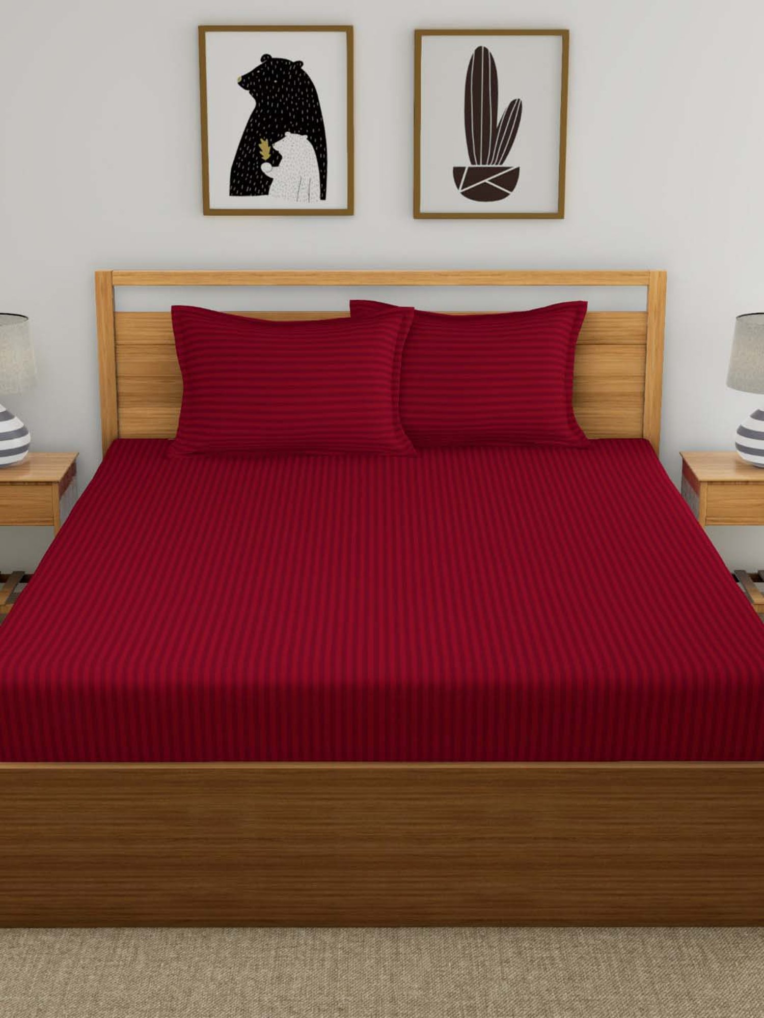 Dreamscape Maroon Cotton 220 TC Bed Sheet Set