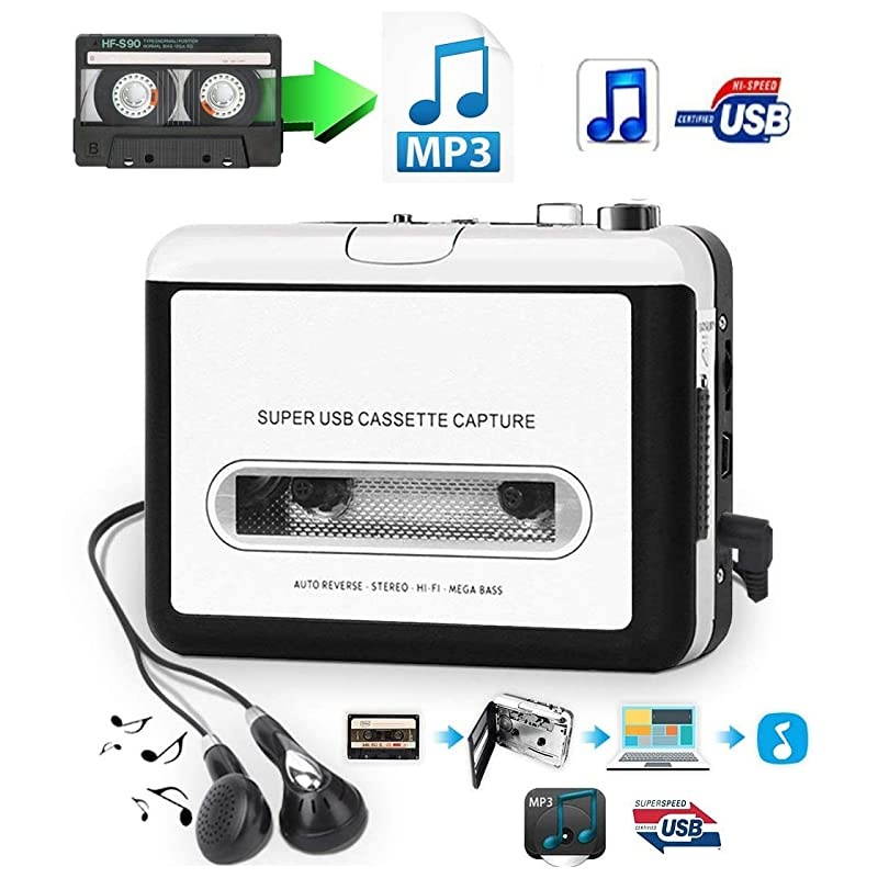 Player-Tape To MP3 CD Converter Via USB,Portable Tape Converter Captures MP3 Audio Music,Convert Walkman Tape To MP3 Format,Compatible with Laptops Mac and Personal