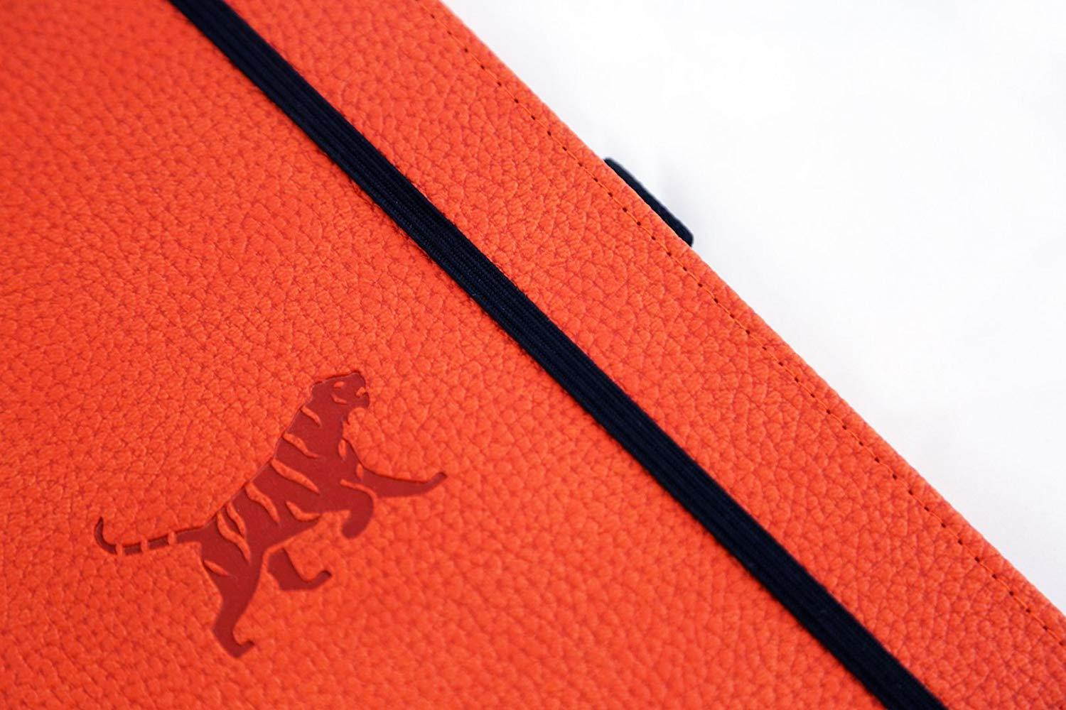 Dingbats Wildlife Medium A5+ (6.3 x 8.5) Hardcover Notebook - PU Leather, Micro-Perforated 100gsm Cream Pages, Inner Pocket, Elastic Closure, Pen Holder, Bookmark (Plain, Orange Tiger)