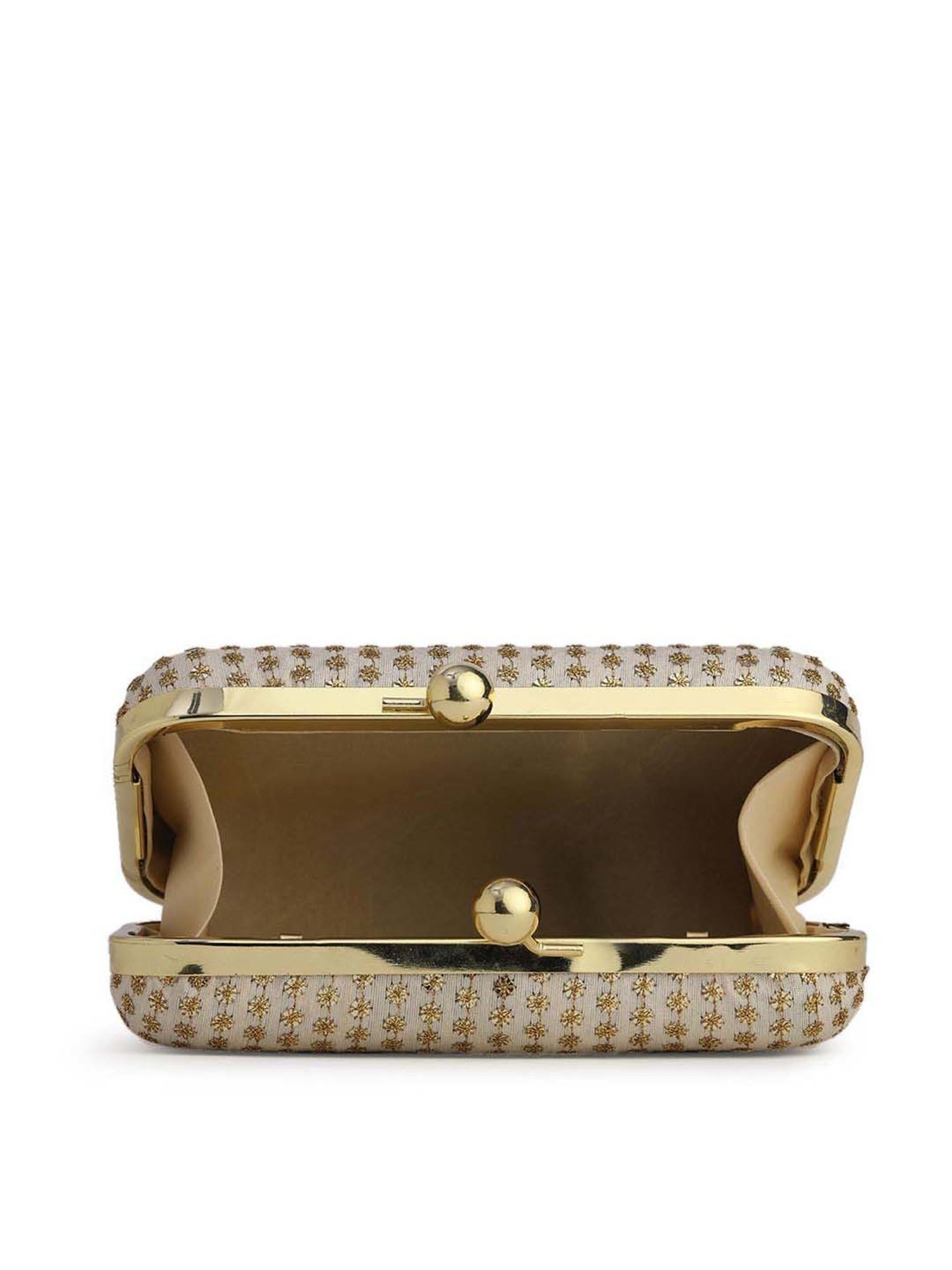 Gaurapakhi White Embroidered Minaudiere Clutch