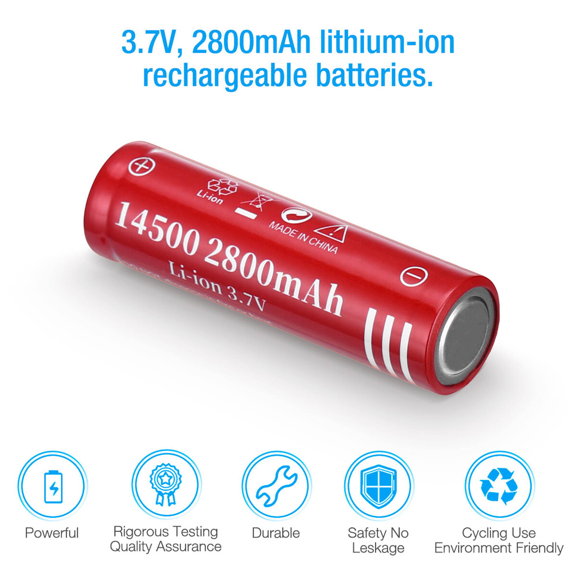 4 piece 2800mAh 14500 3.7V Li-ion Rechargeable Batteries for Torch Camera Flashlight