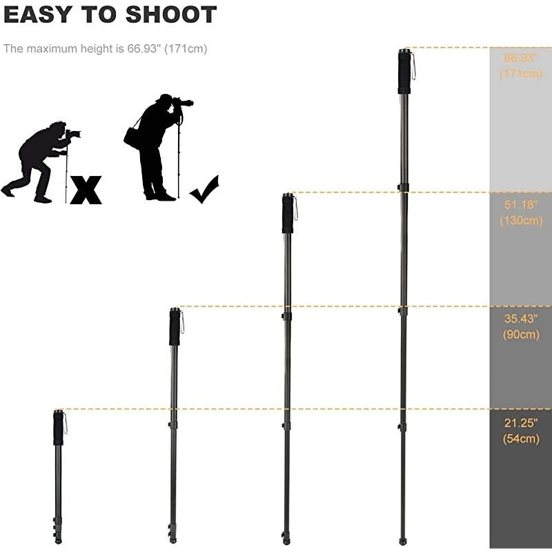 MonopodKampF Concept 4Section 67quot171CM Compact Portable Travel DSLR Monopod Unipod Stand Walking Trekking Stick Aluminum Alloy Lightweight SLR s Canon Nikon Sony Camcorder Video