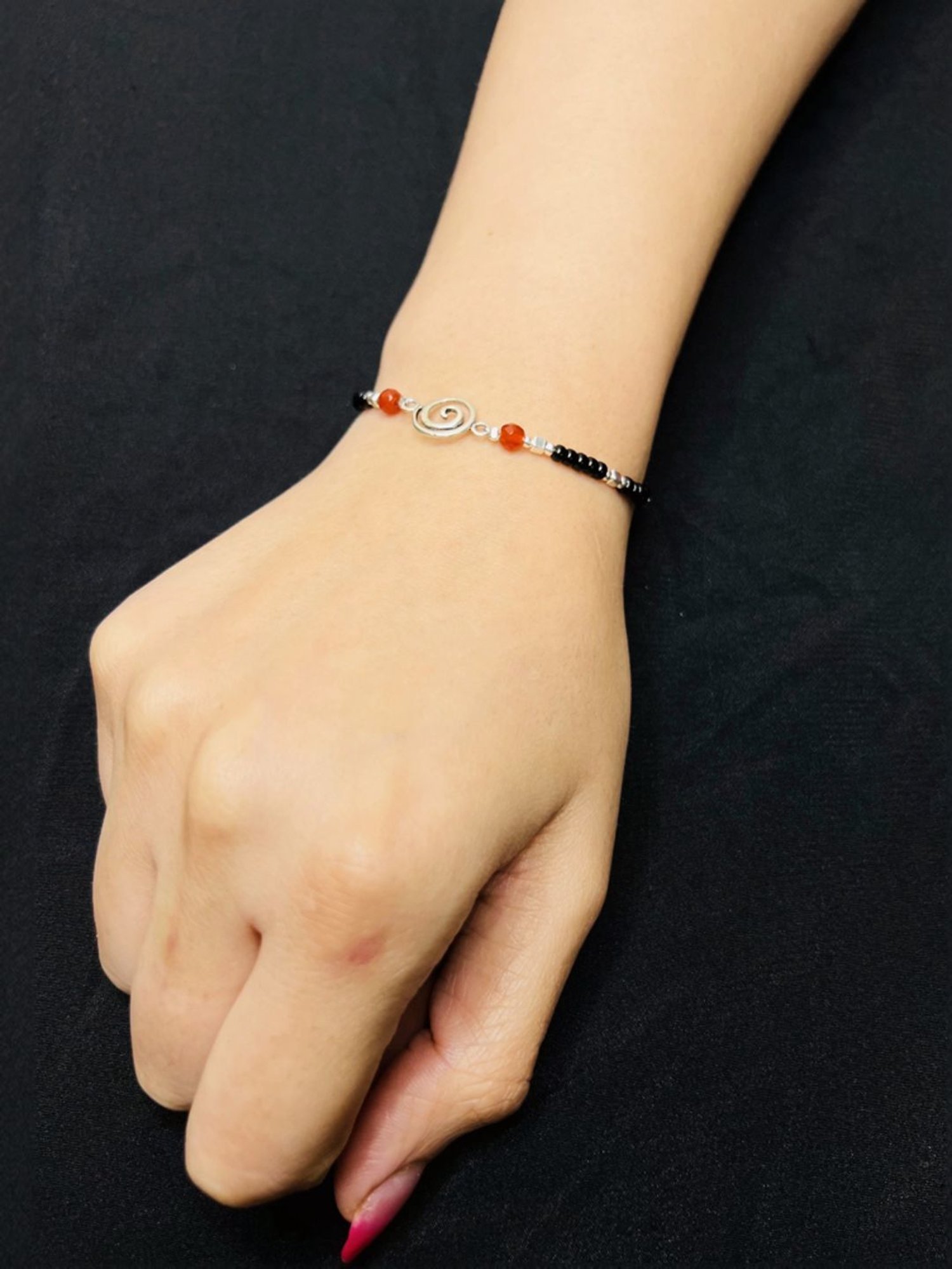 Arte Jewels 925 Sterling Silver Black Beads Bracelet for Women & Girls