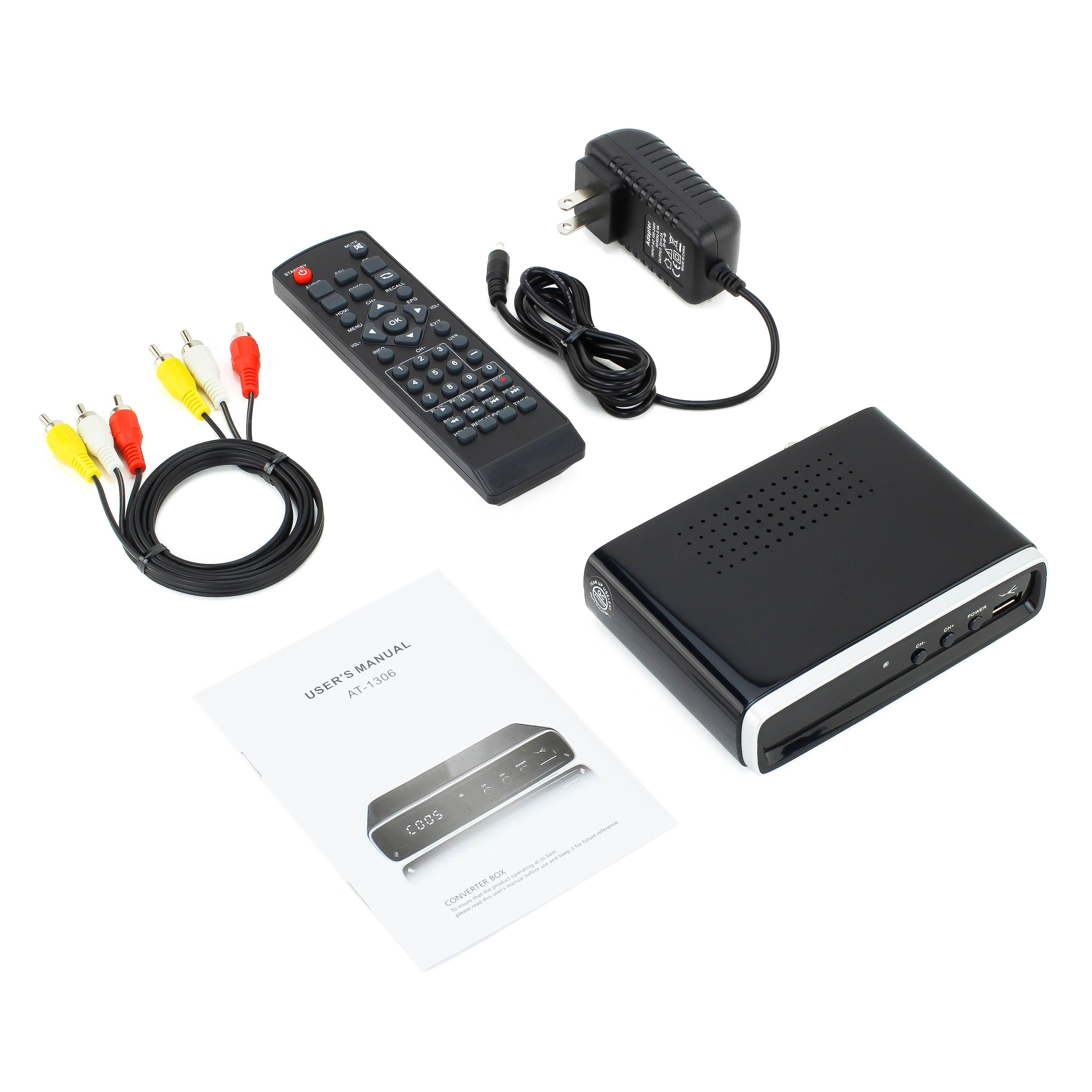eXuby Digital Converter Box for TV + RCA AV Cable for Recording and Watching Full HD Digital Channels - Instant & Scheduled Recording, 1080P, HDMI Output, 7 Day Electronic Program Guide