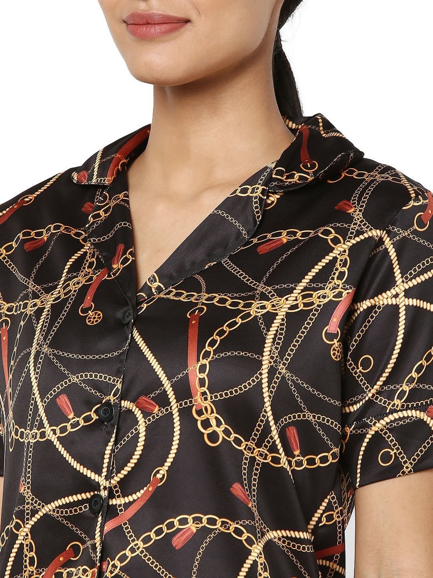 Smarty Pants Black Satin Print Shirt With Pyjamas