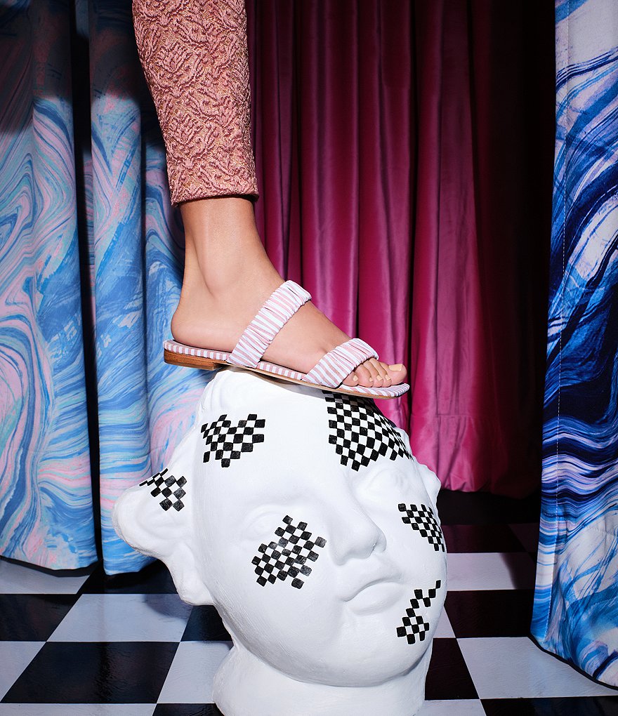 Deltan Cora Stripe Print Two Band Sandals