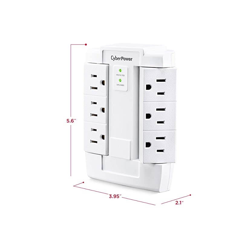 CSB600WS Surge Protector 900J125V 6 Swivel Outlets Wall Tap White 830in x 410in x 300in