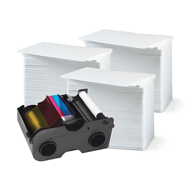 Fargo 45000 Color Ribbon YMCKO 250 Prints with  Premium CR80 30 Mil Graphic Quality PVC Cards Qty 300