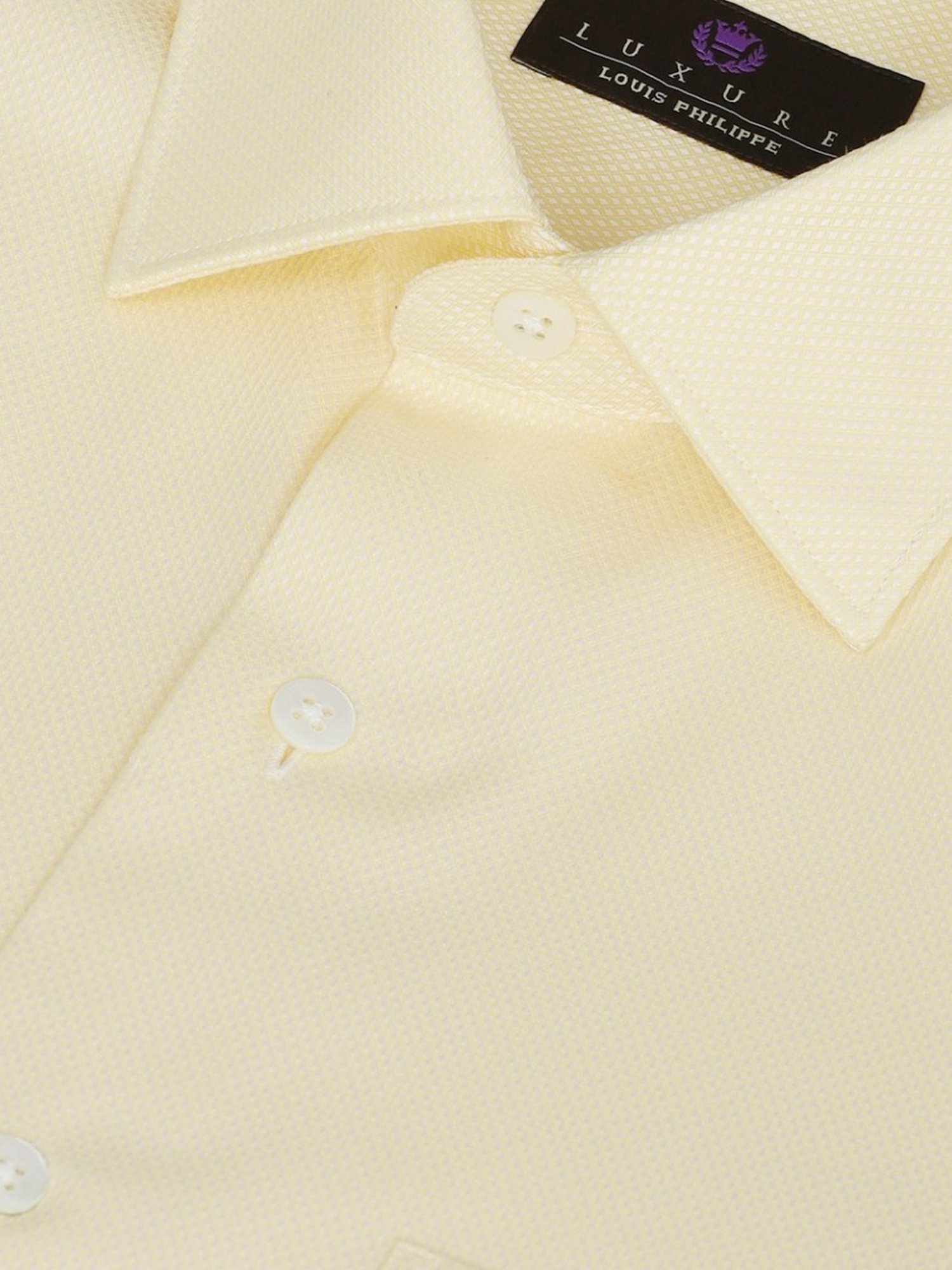 Luxure By Louis Philippe Yellow Cotton Regular Fit Self Pattern Shirt