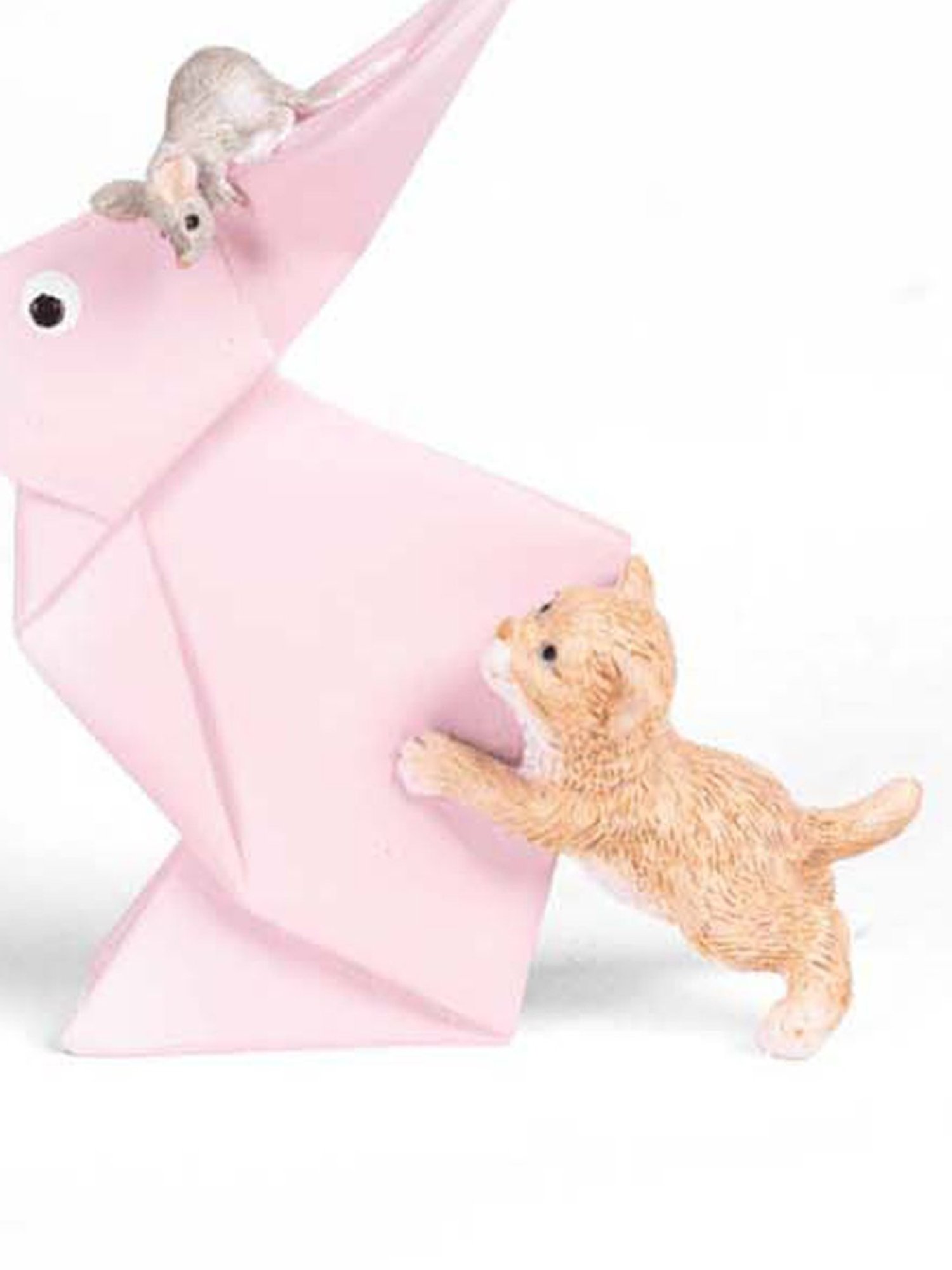 Home4U Light Pink & Brown Polyresin 3 cm Cheering Cat & Rat Showpiece - Set of 1