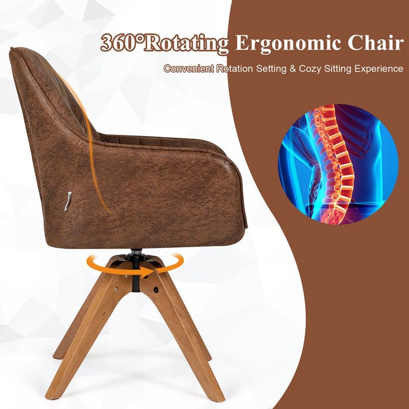 Costway Set of 2 Mid Century Swivel Accent Chair Hot-Stamping Cloth Retro Brown