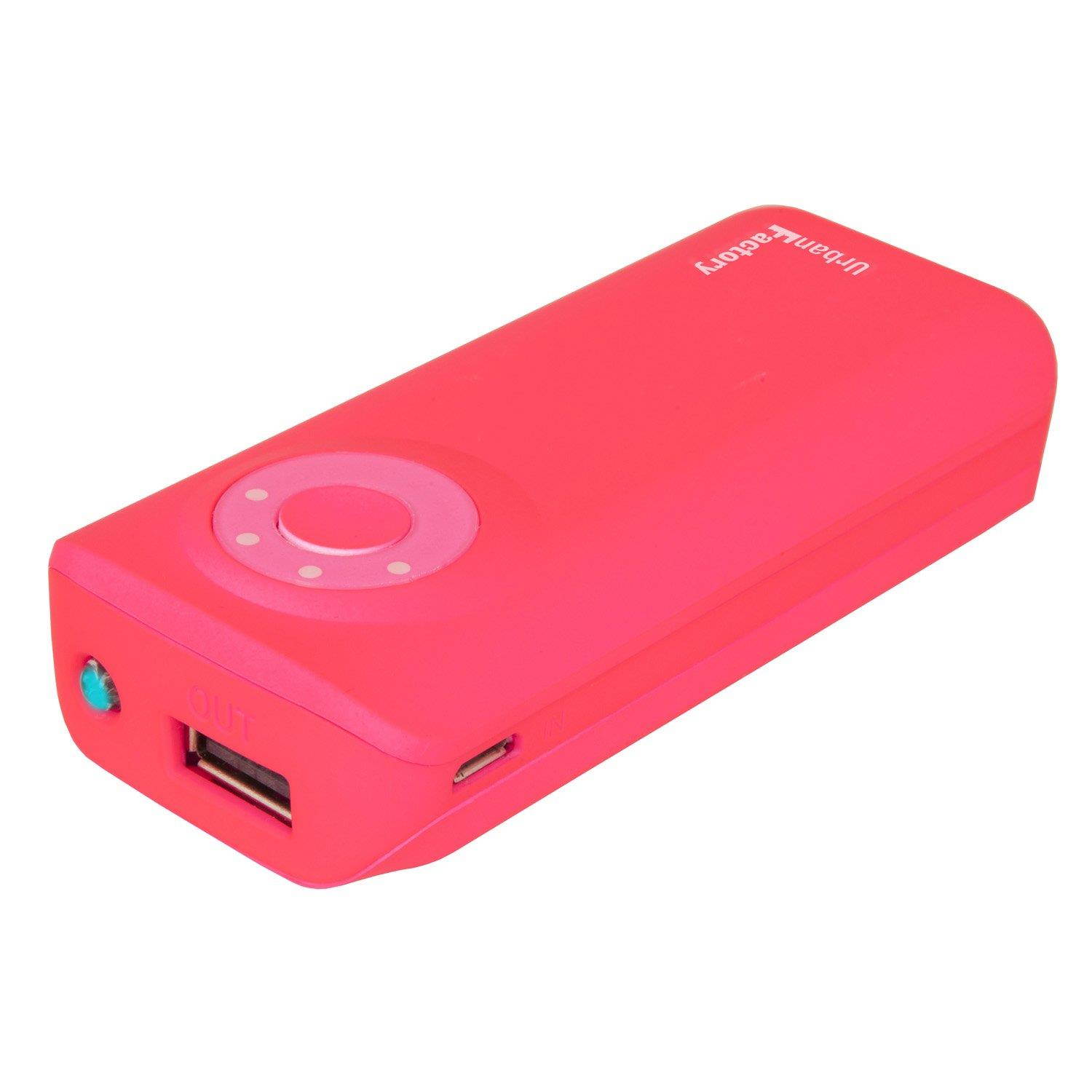 URBAN FACTORY Emergency Pocket Universal Rechargeable 5600mAh Battery with LED Battery Level Indicator and Torch for Portable Devices, 2.1A Output, Pink (BAT51UF).