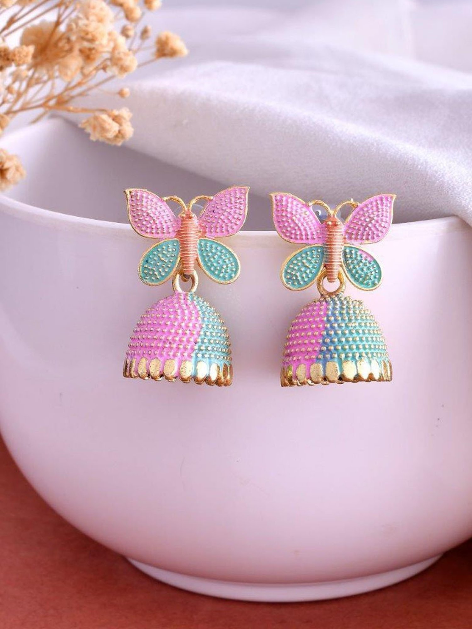 VOJ Multi Color Butterfly Contemporary Jhumka Earrings for Women