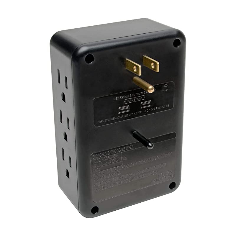 6 Outlet Surge Protector with USB Ports Direct Plugin Wall Outlet Surge Protector 1050 Joules 2 USB Black $20 000 Insurance TLP6SLUSBB